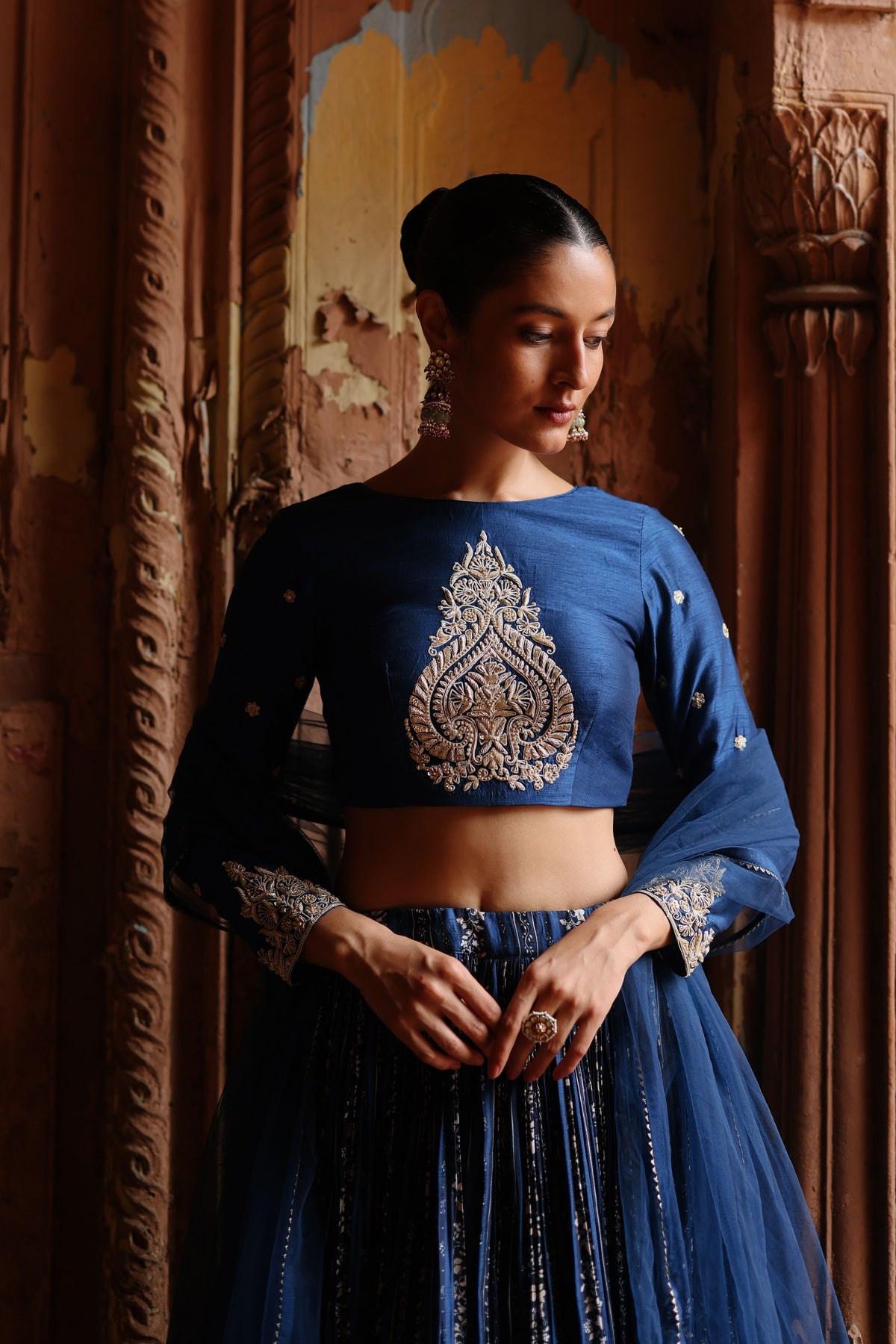 Blue Embroidered Lehenga Set