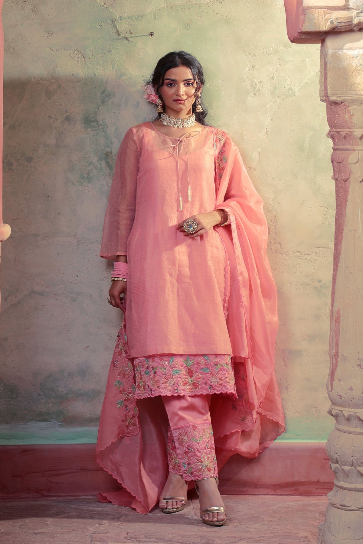 Peach Embroidered Kurta Set