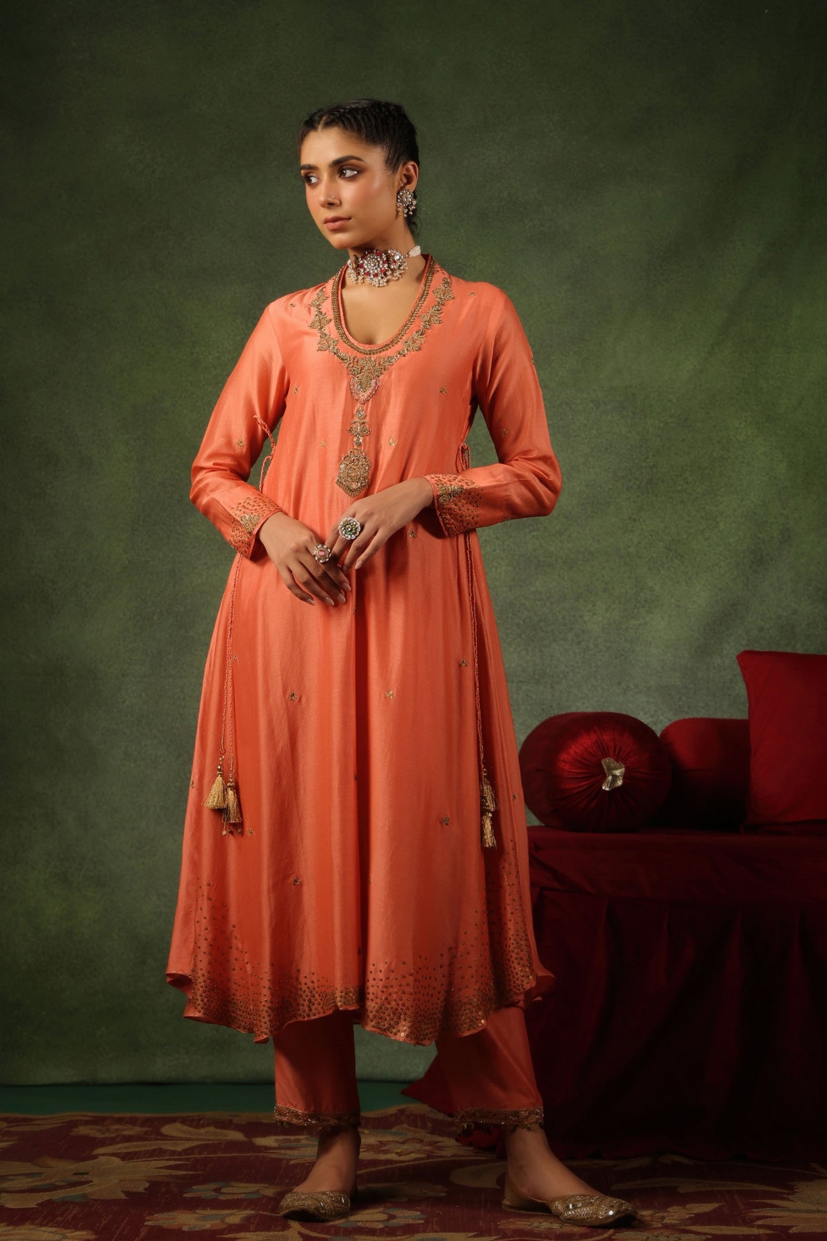 Peach Embroidered Kurta Set