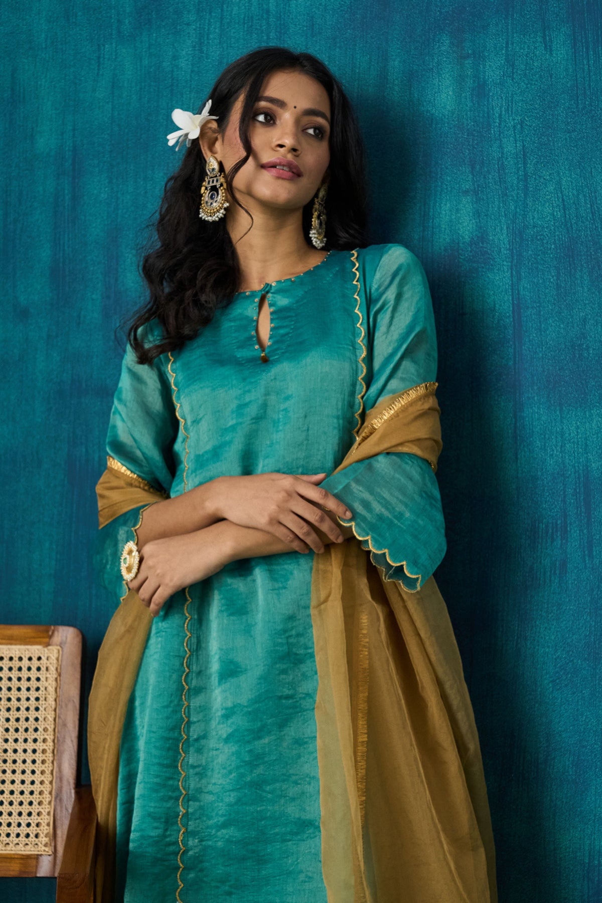 Teal Zari Stripe Kurta Sets