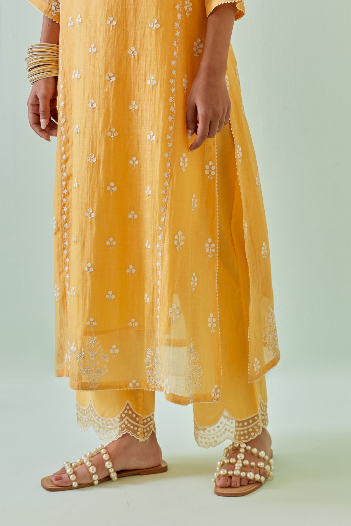 Yellow Embroidered Straight Kurta Set