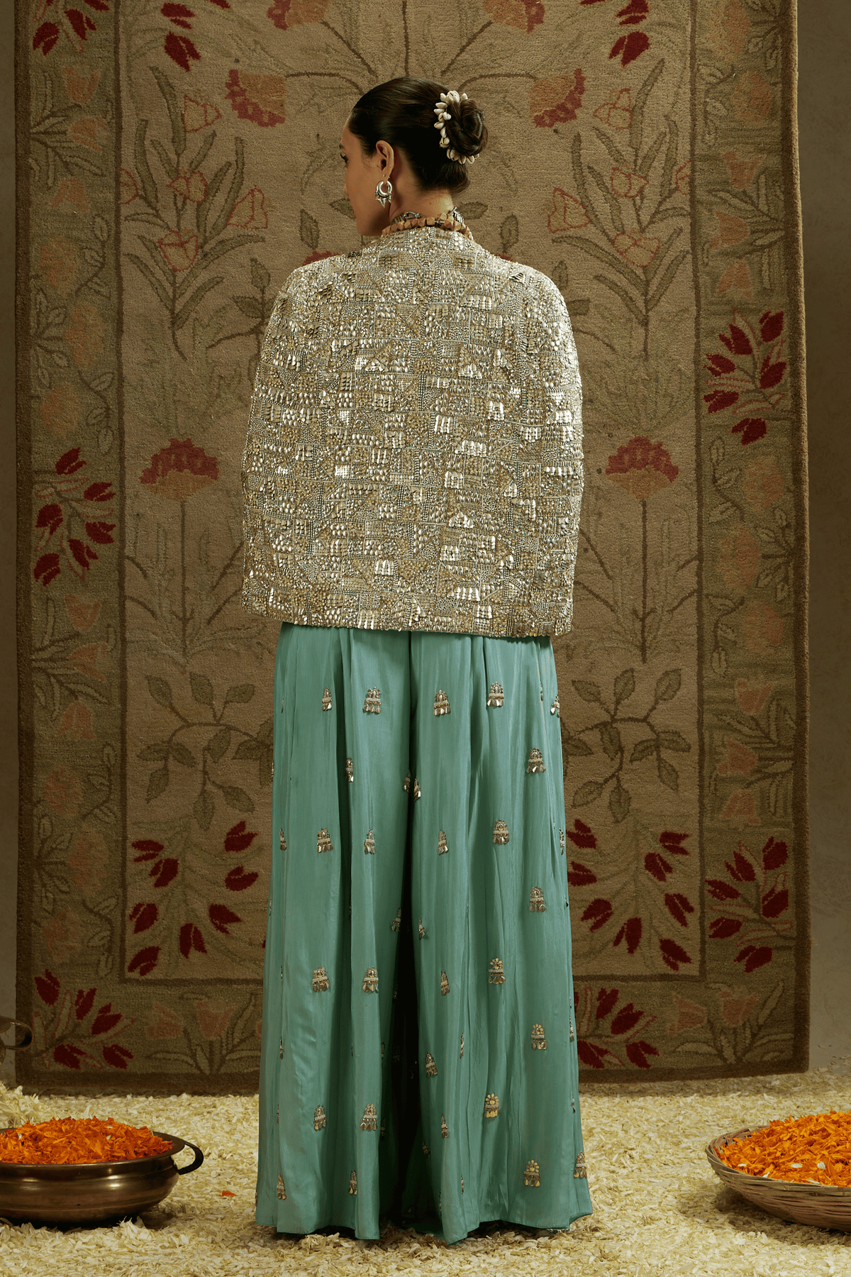 Jacket, Bustier, Embellished Pleated Pants