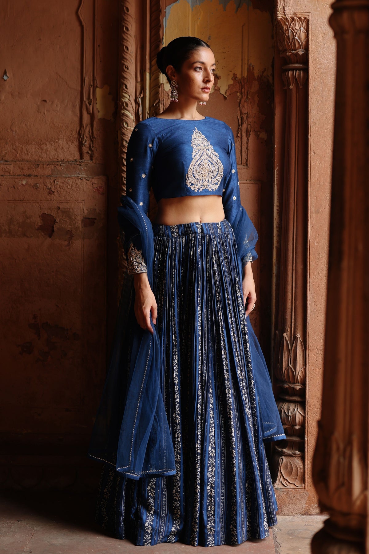 Blue Embroidered Lehenga Set