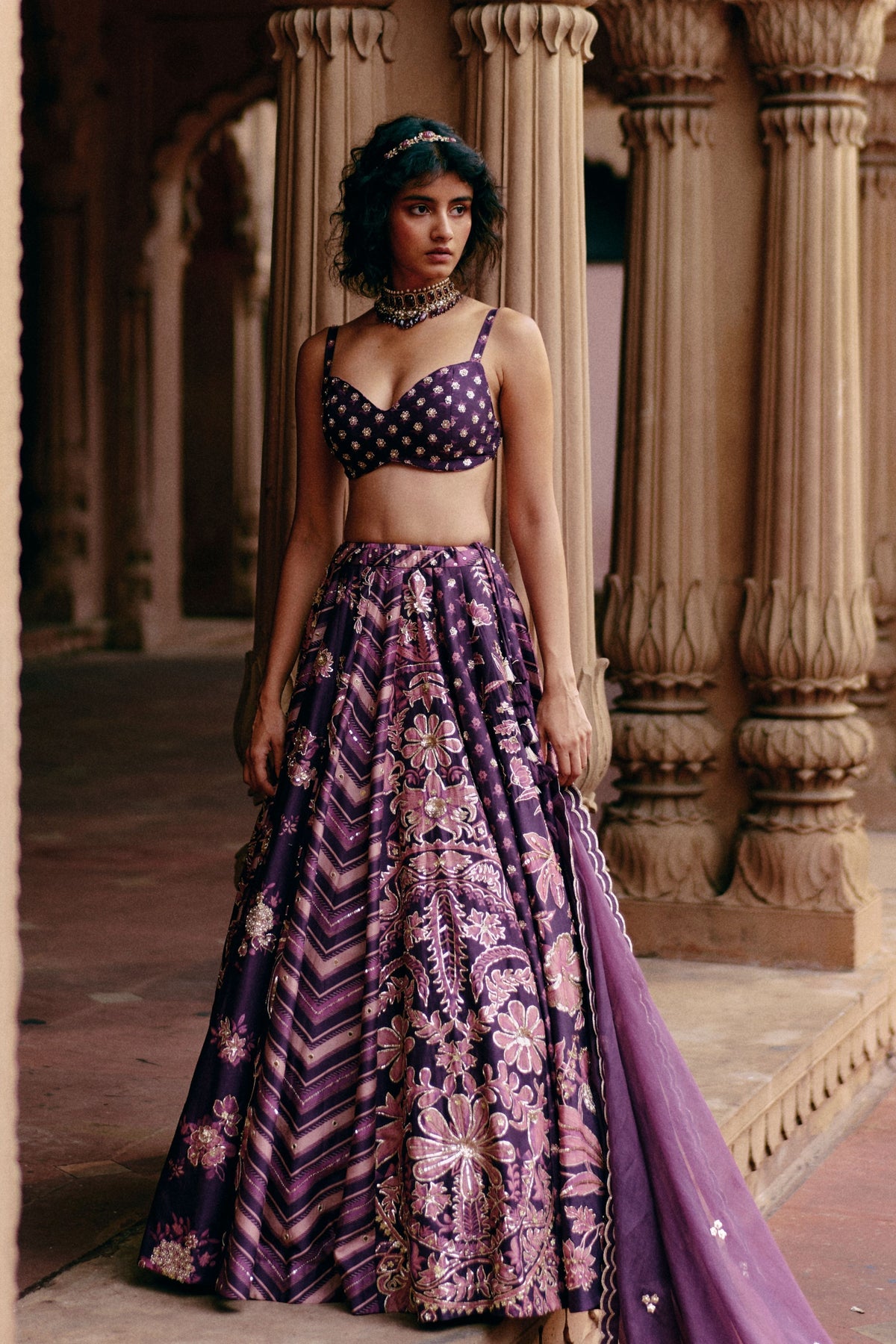 Multi Print Floral Lehenga Set