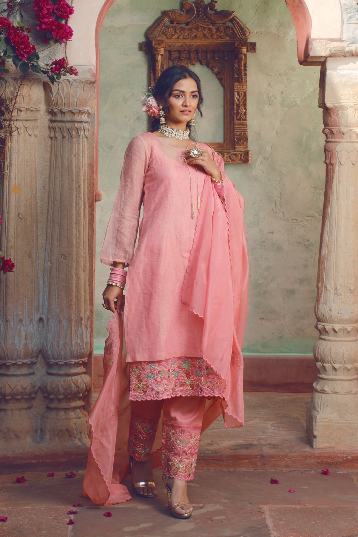 Peach Embroidered Kurta Set