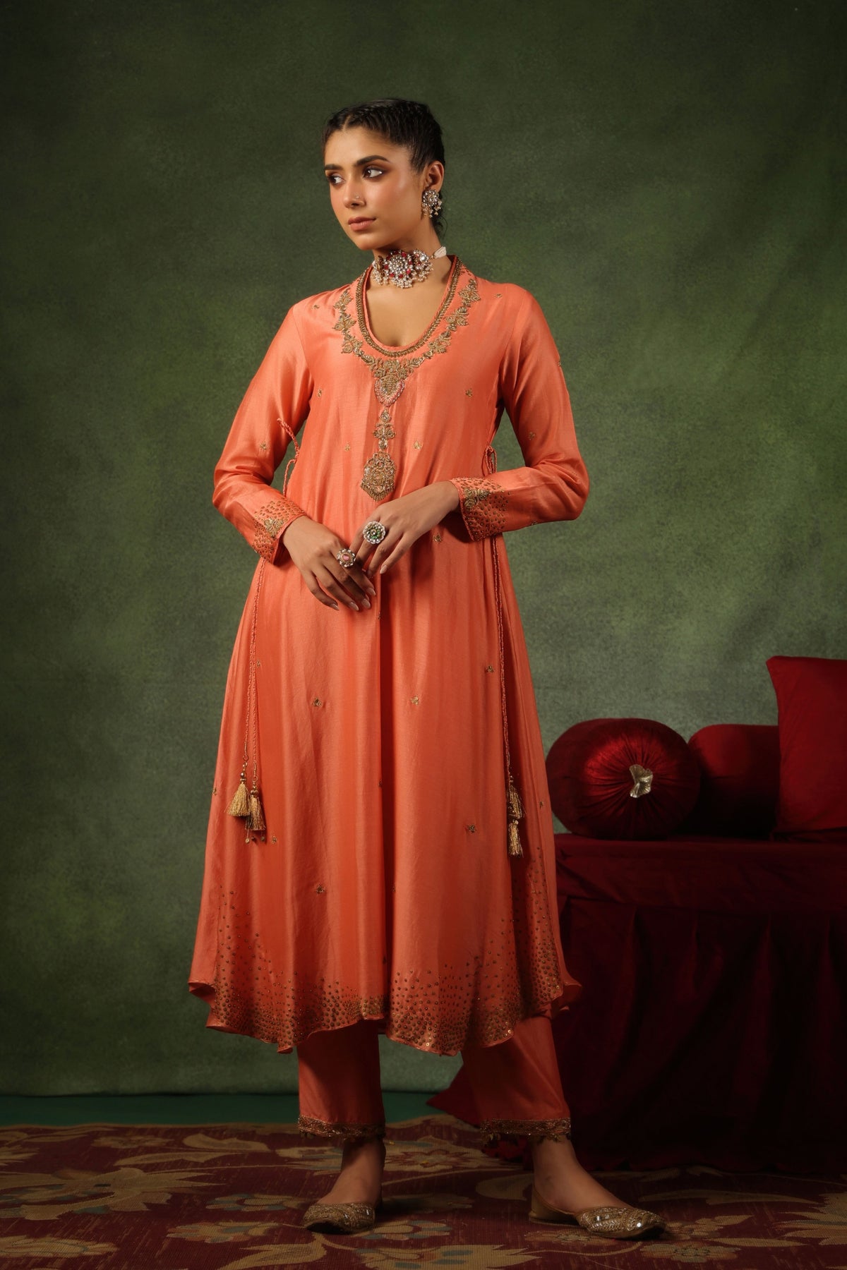 Peach Embroidered Kurta Set