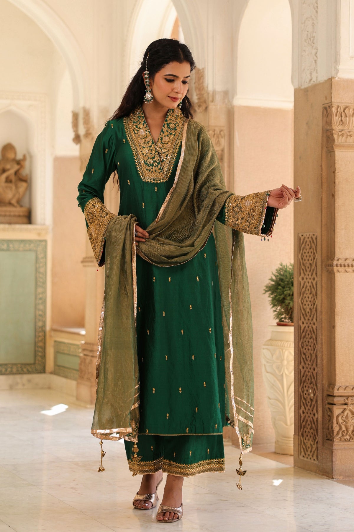 Emerald Green Collar Kurta Set