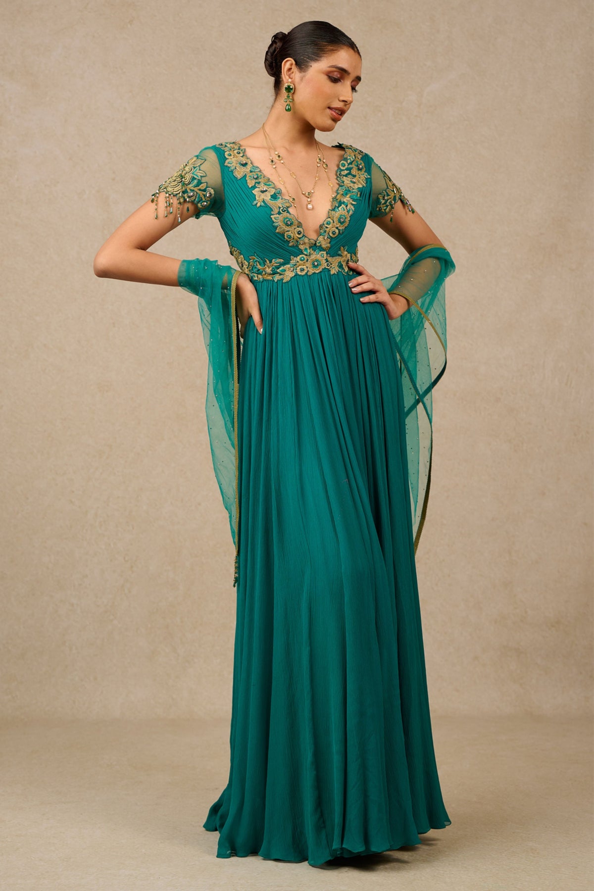 Teal Chiffon Anarkali