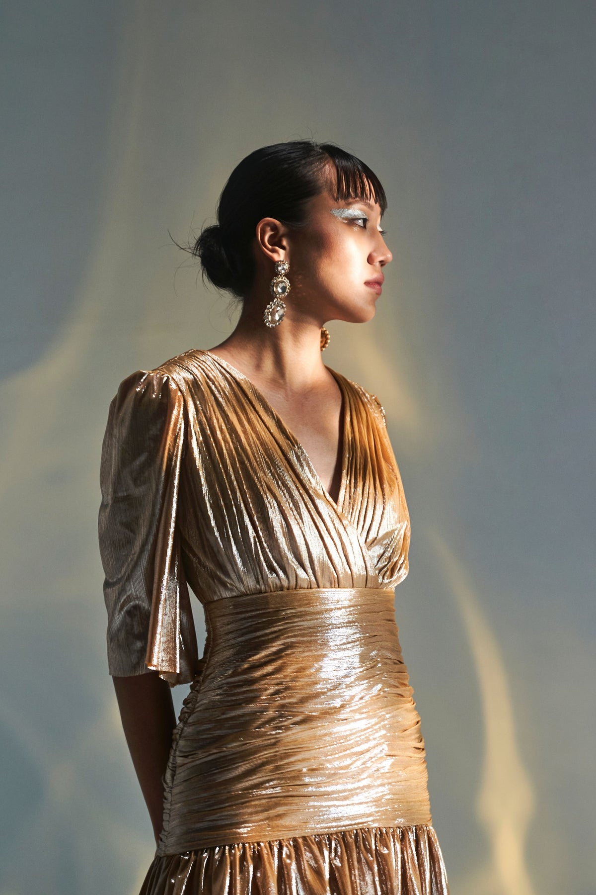 Deep Neck Gold Sheen Dress