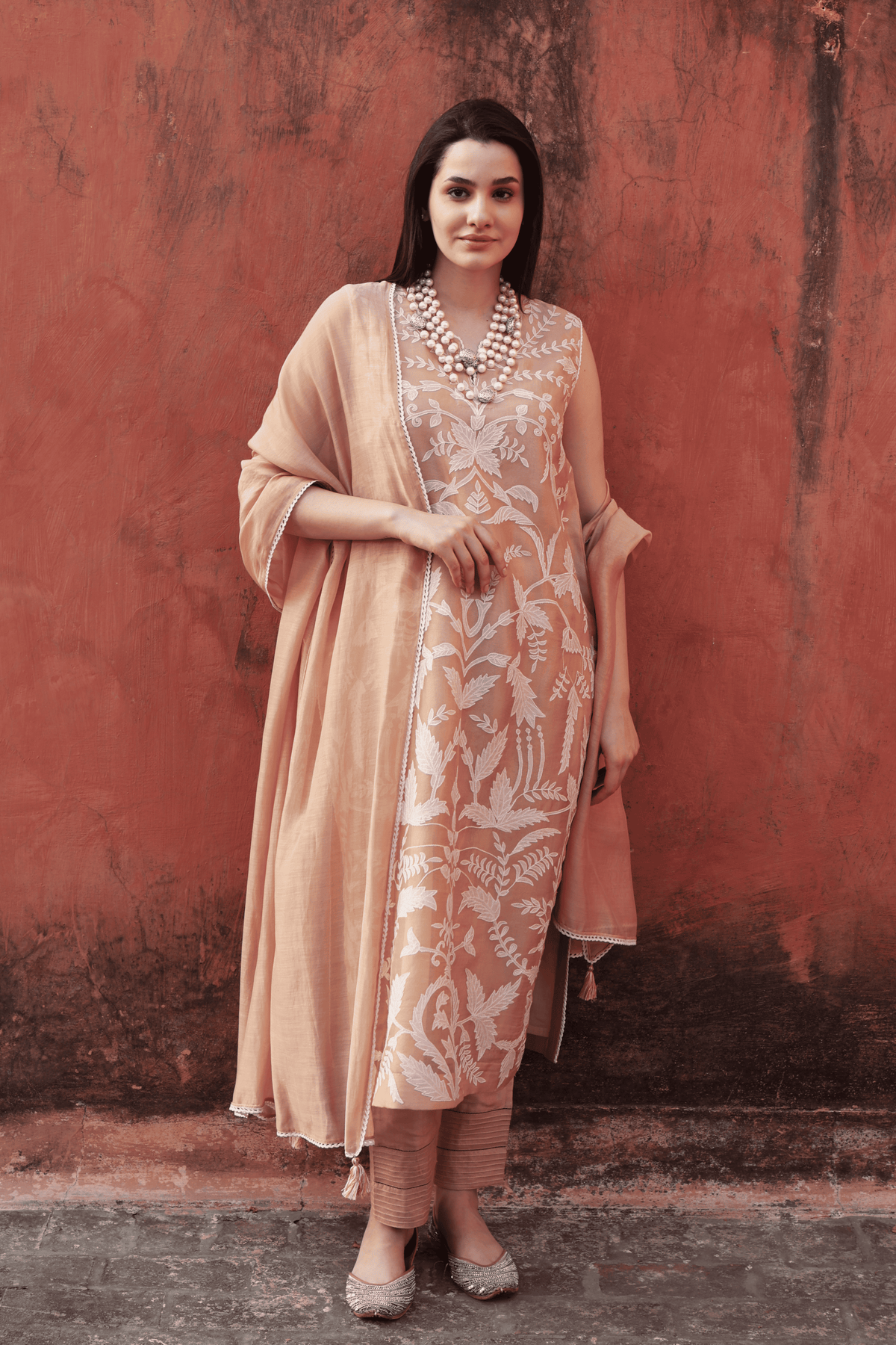 Peach Sleeveless Kurta Set