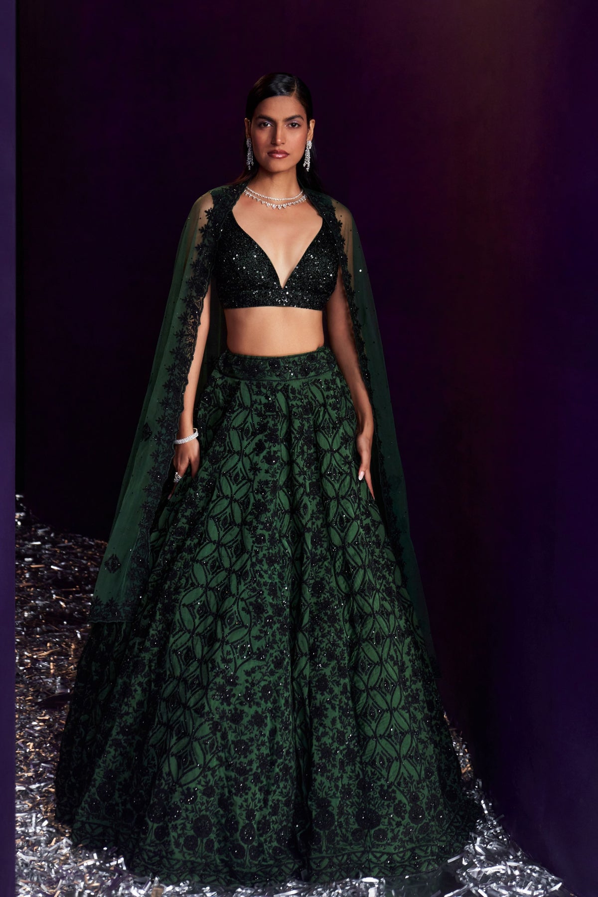 Green Black Dori Lehenga Set