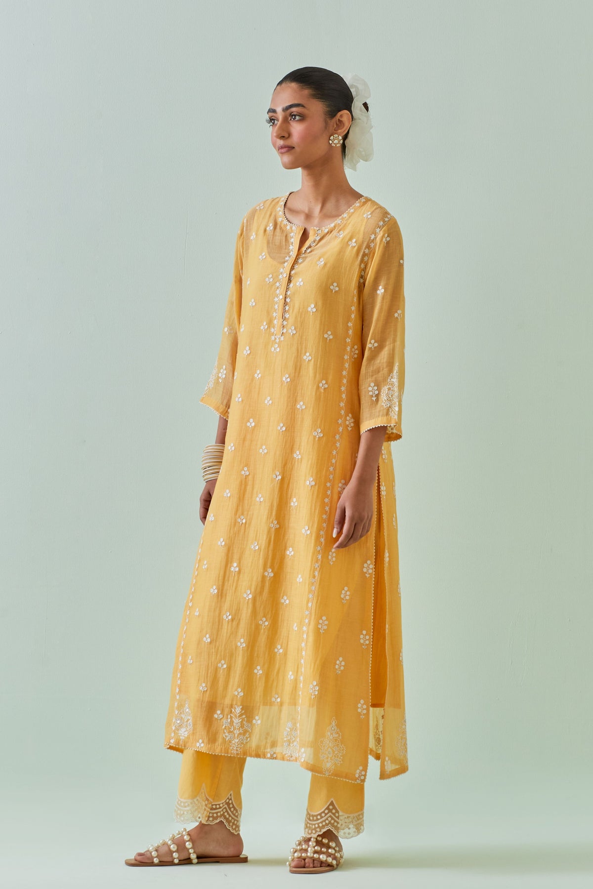 Yellow Embroidered Straight Kurta Set