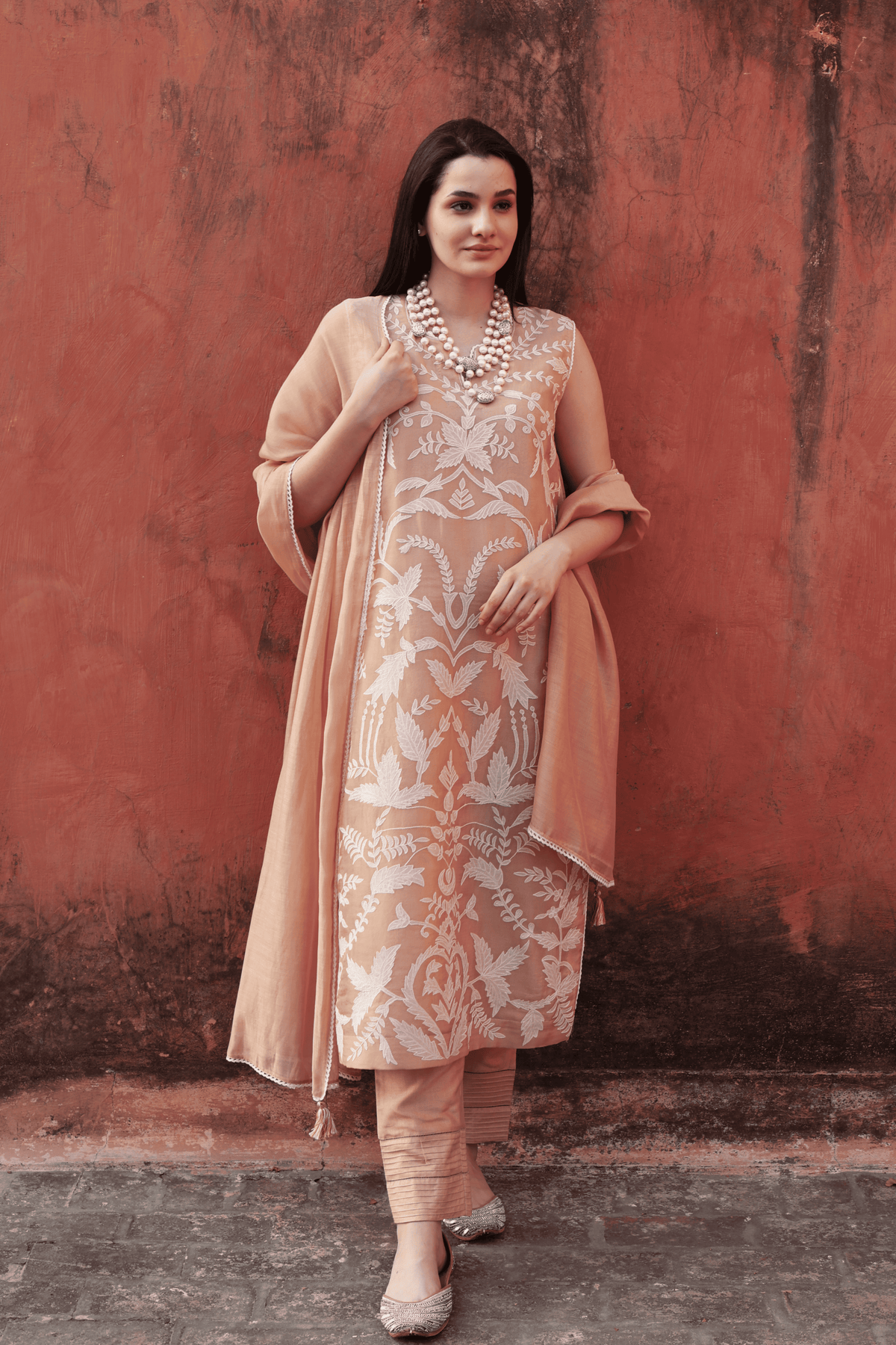 Peach Sleeveless Kurta Set