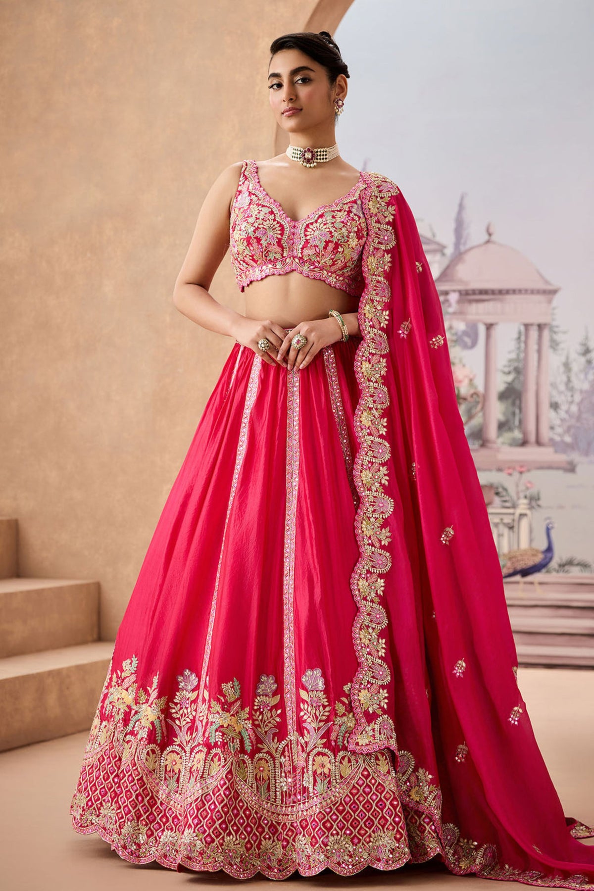 Llu Fuschia Half Lehenga Set