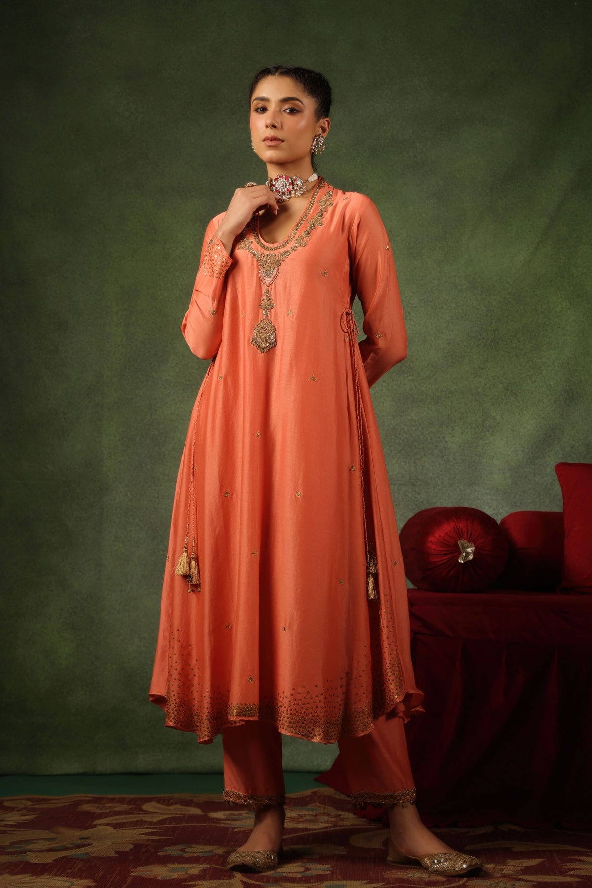 Peach Embroidered Kurta Set