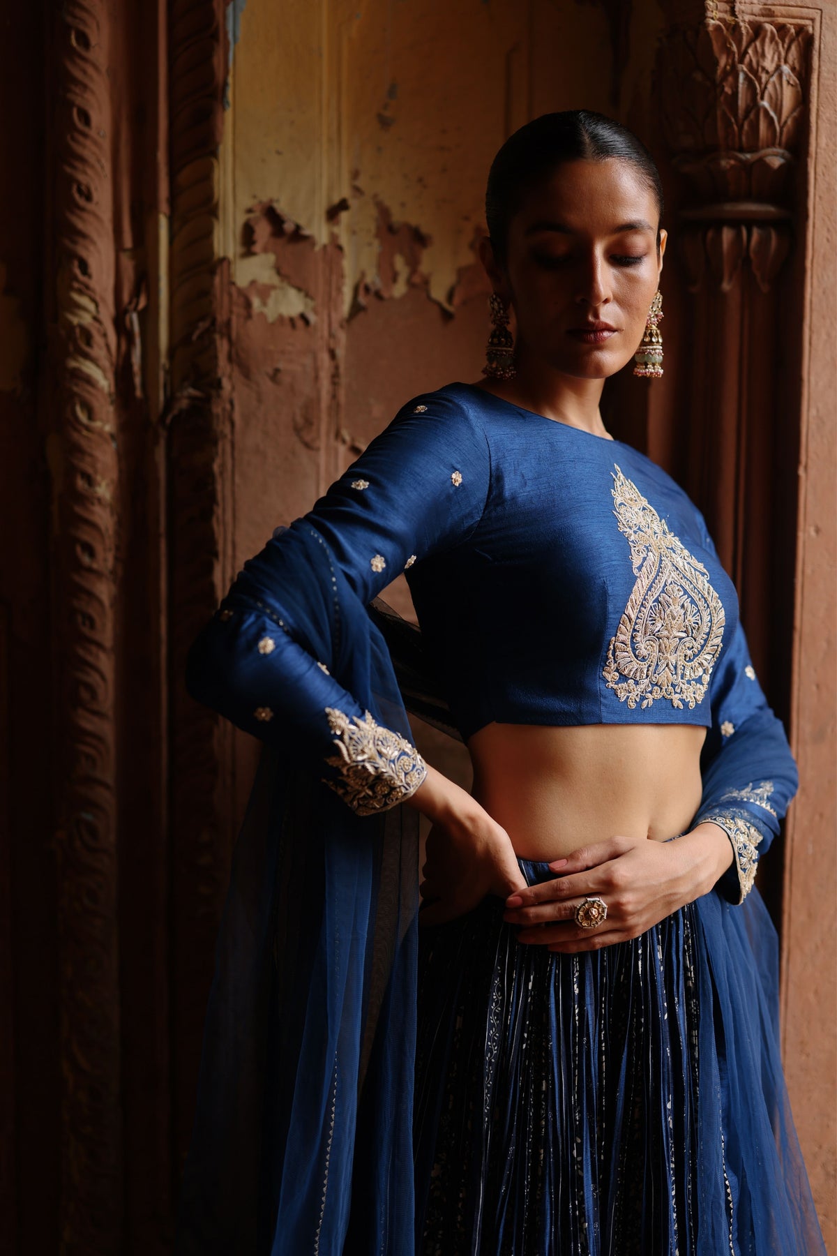 Blue Embroidered Lehenga Set