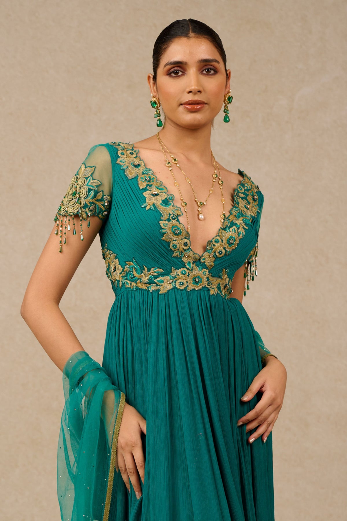 Teal Chiffon Anarkali