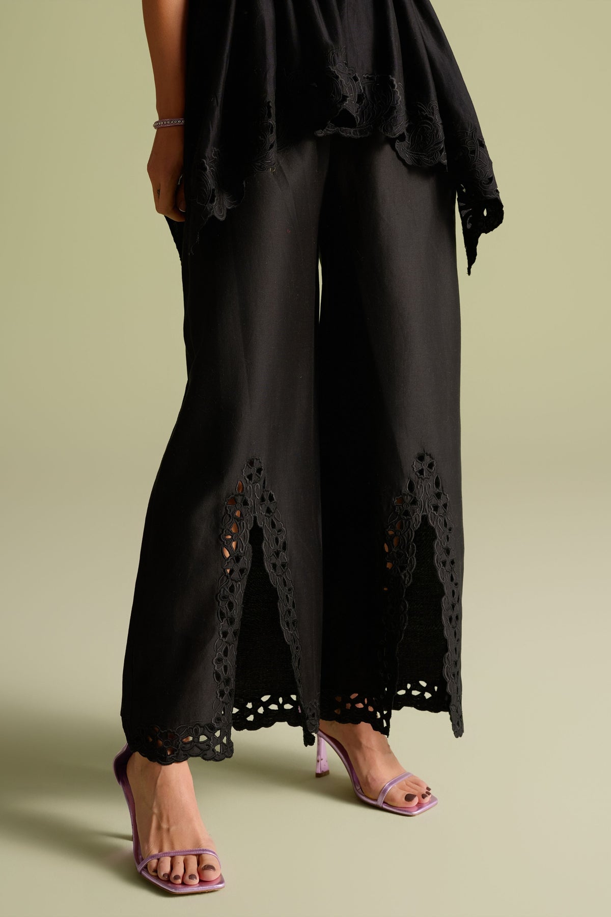 Black Cutwork Bell Bottom Pants