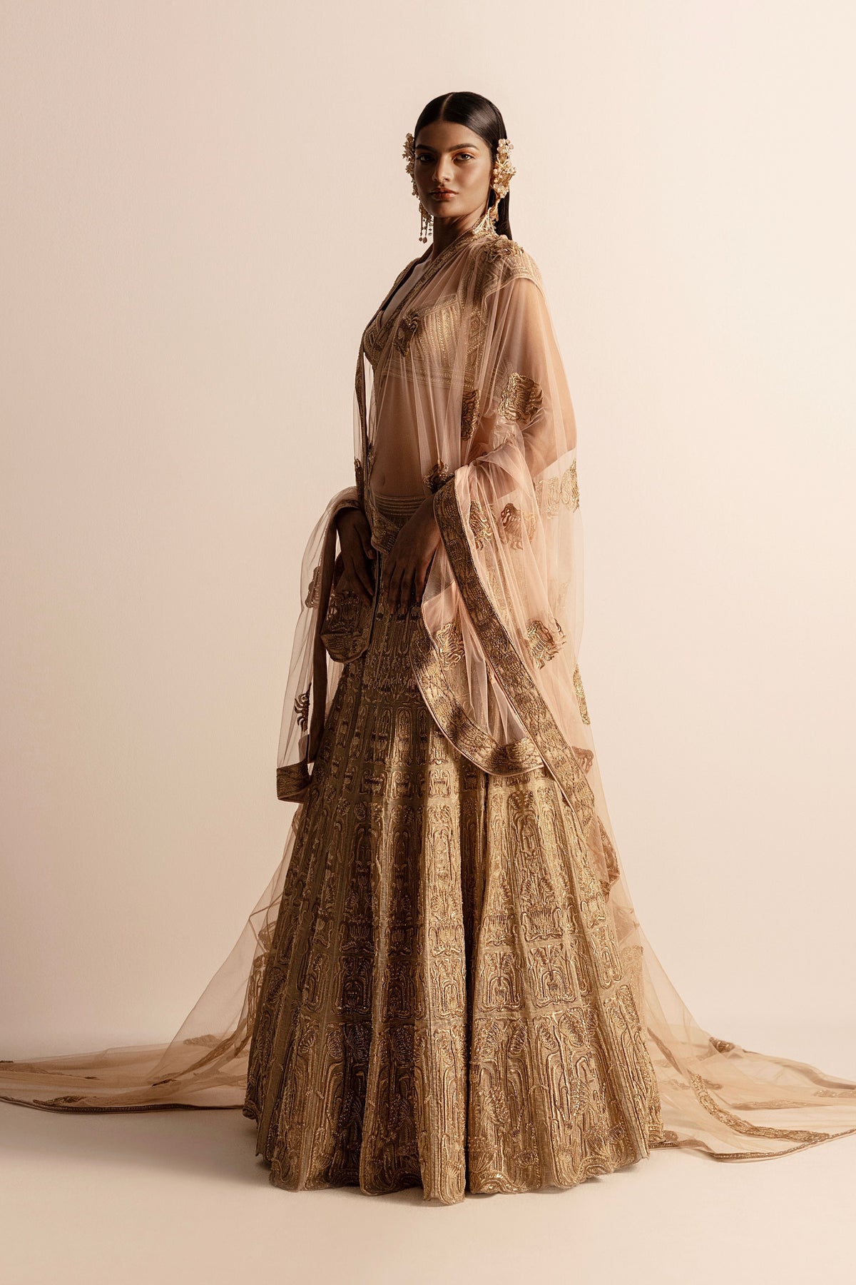 3d Embellished Golden Lehenga