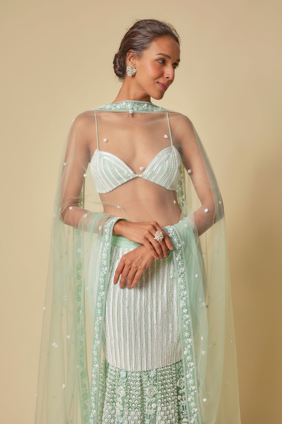 Mint Embroidered Mermaid Skirt Set