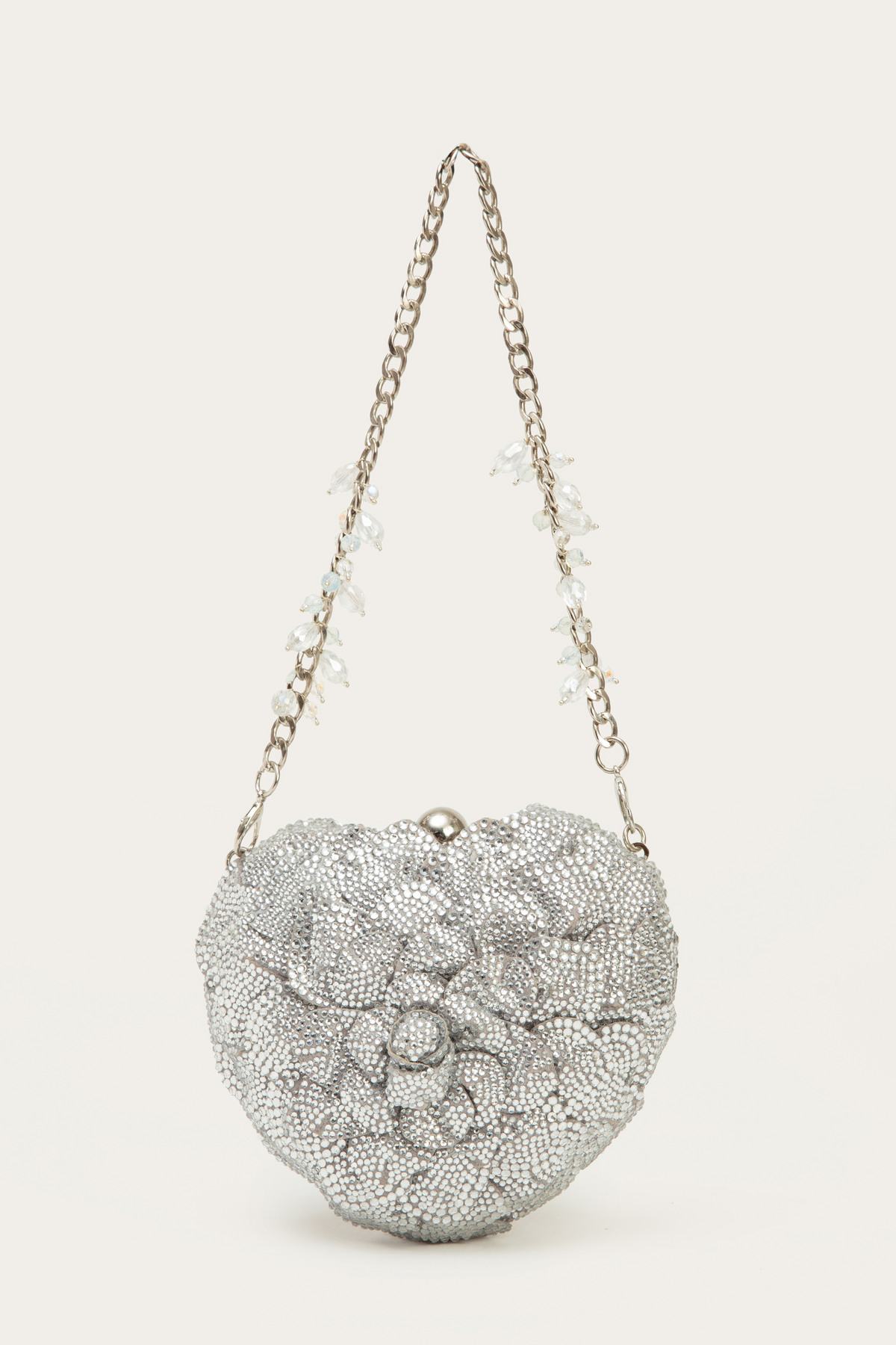 Isa Crystal Heart Clutch - Silver