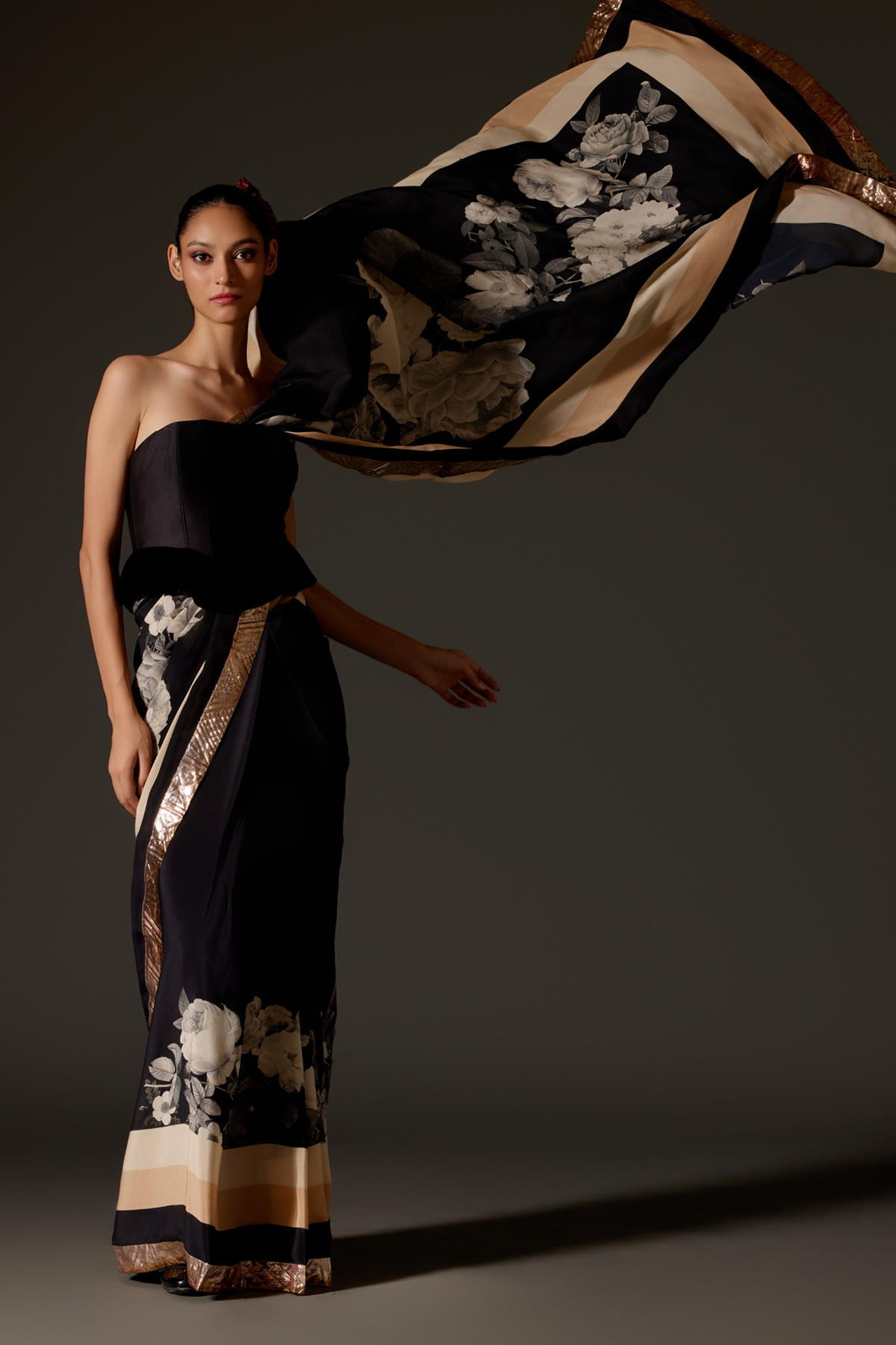 Black &amp; Ivory Crepe Saree