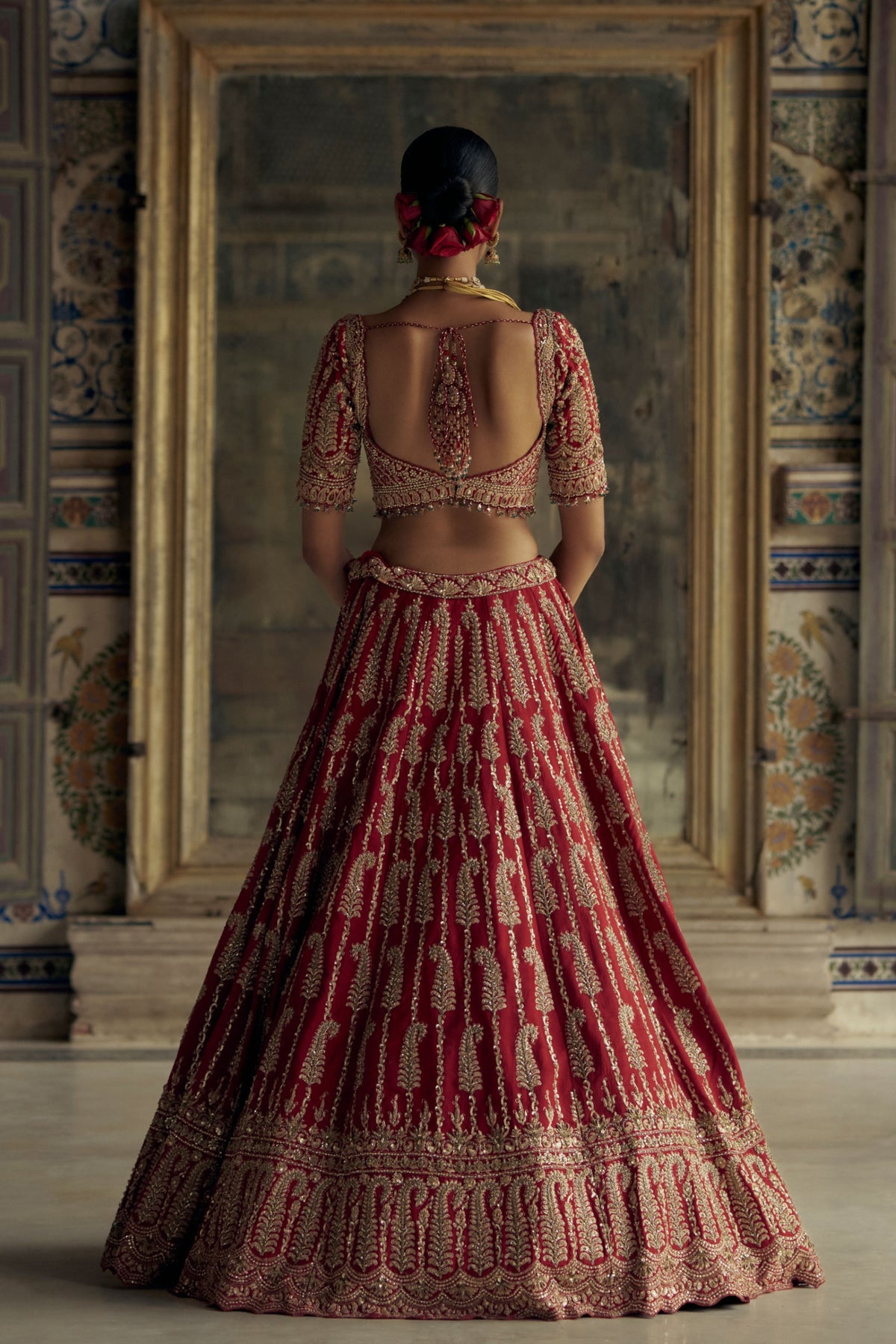 Red Beadwork Lehenga Choli Set