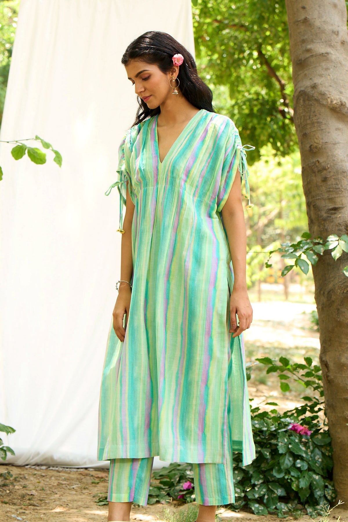 Turquoise Stripe Kurta Set