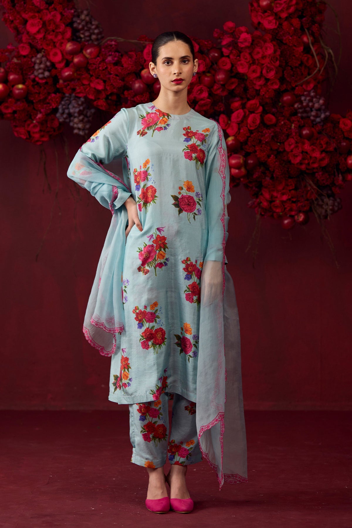 Enchanted Bloom Ice Blue Kurta Set