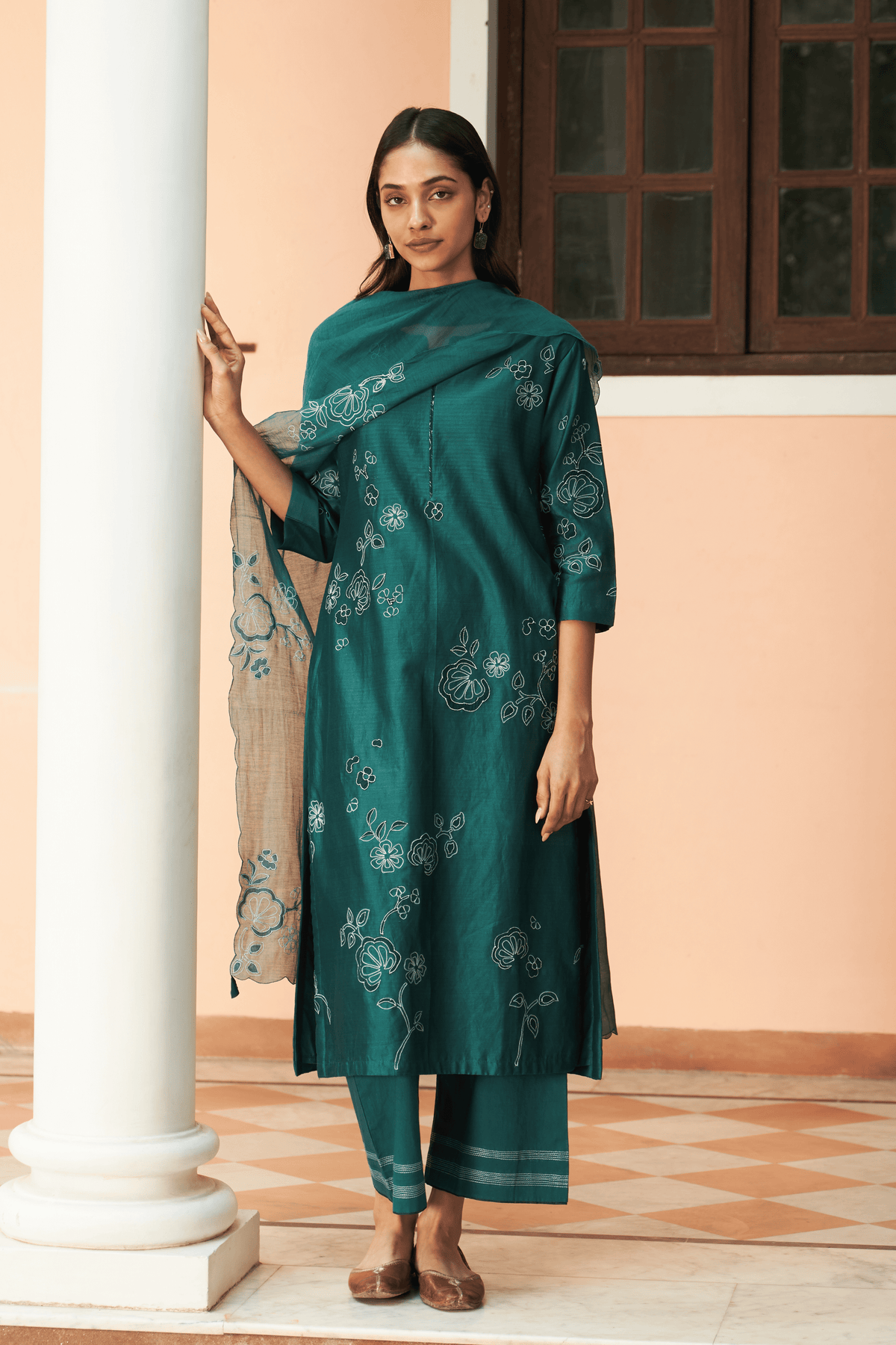 Emerald Floral Embroidered Kurta Set