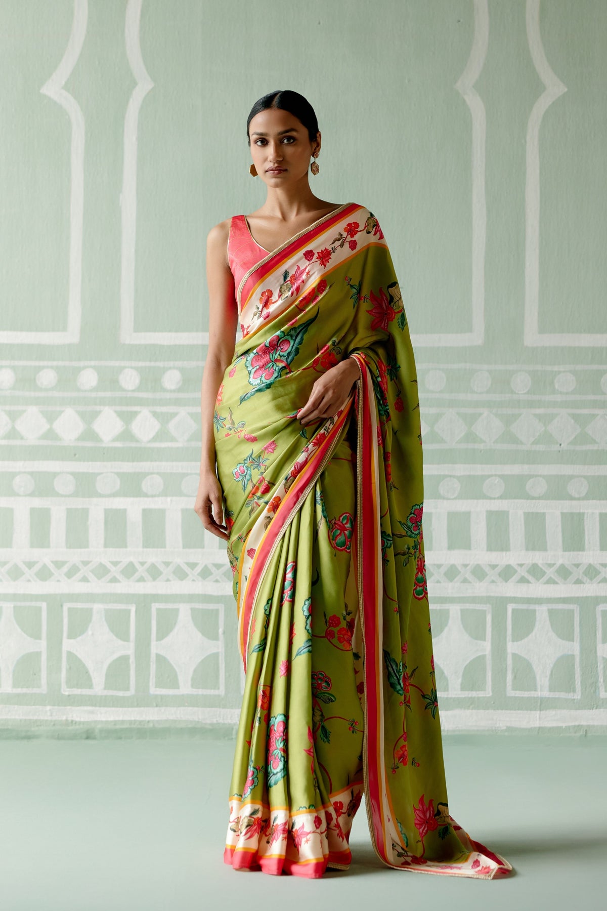 Sea Green Floral Saree