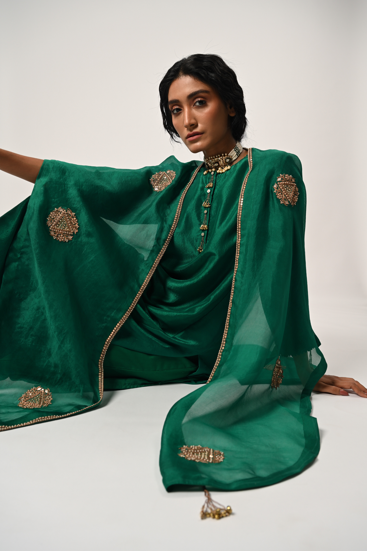 Emerald Green Kurta With Cape