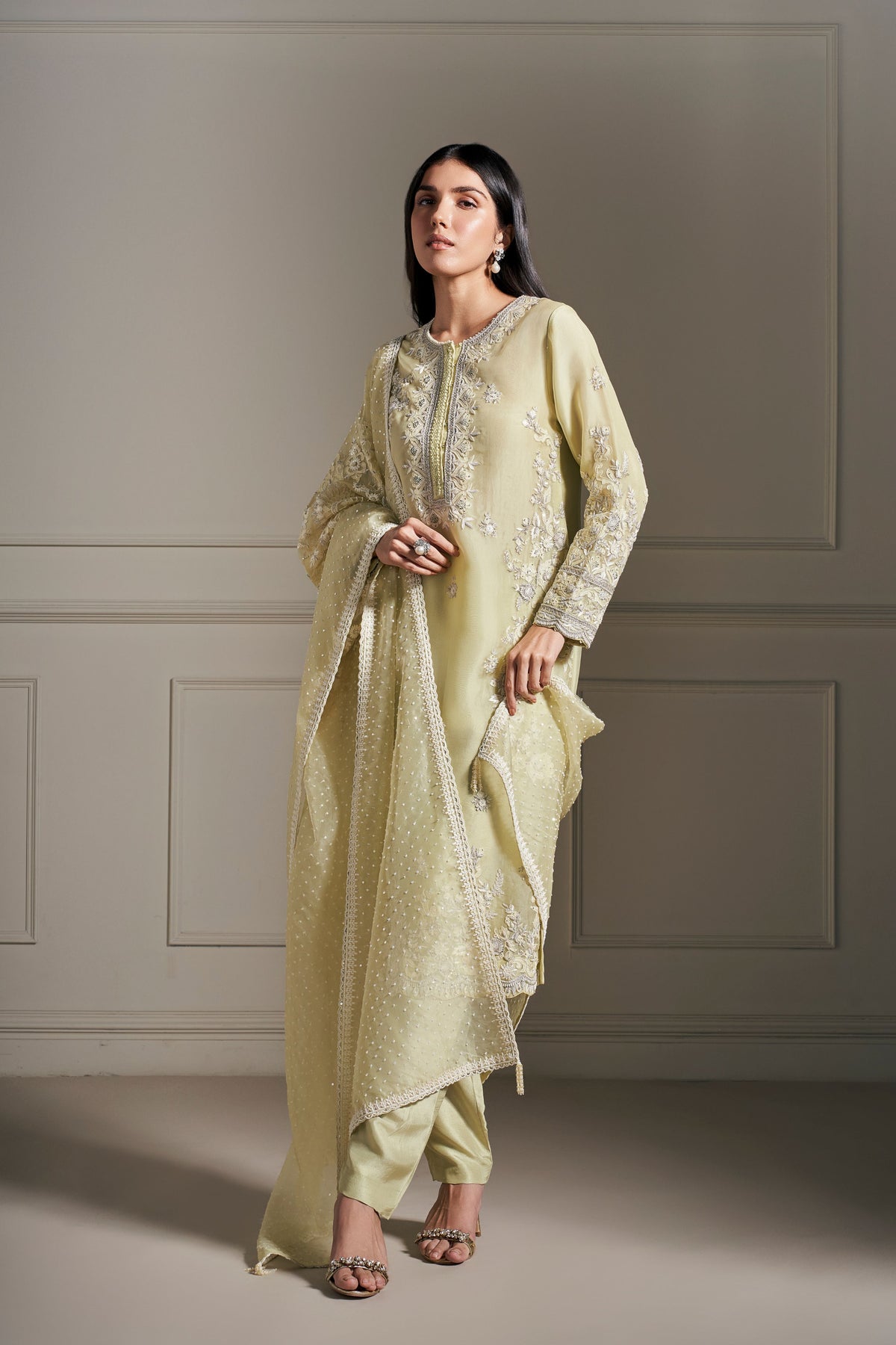 Light Green Embellished Kurta Set