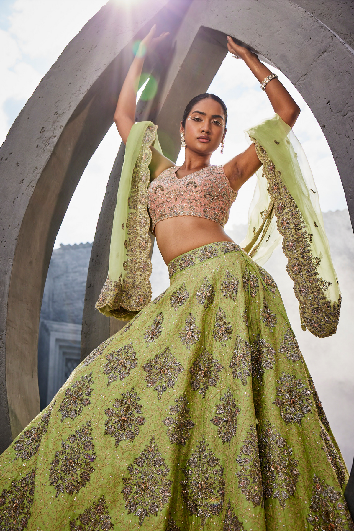 Green Big Bootha Lehenga