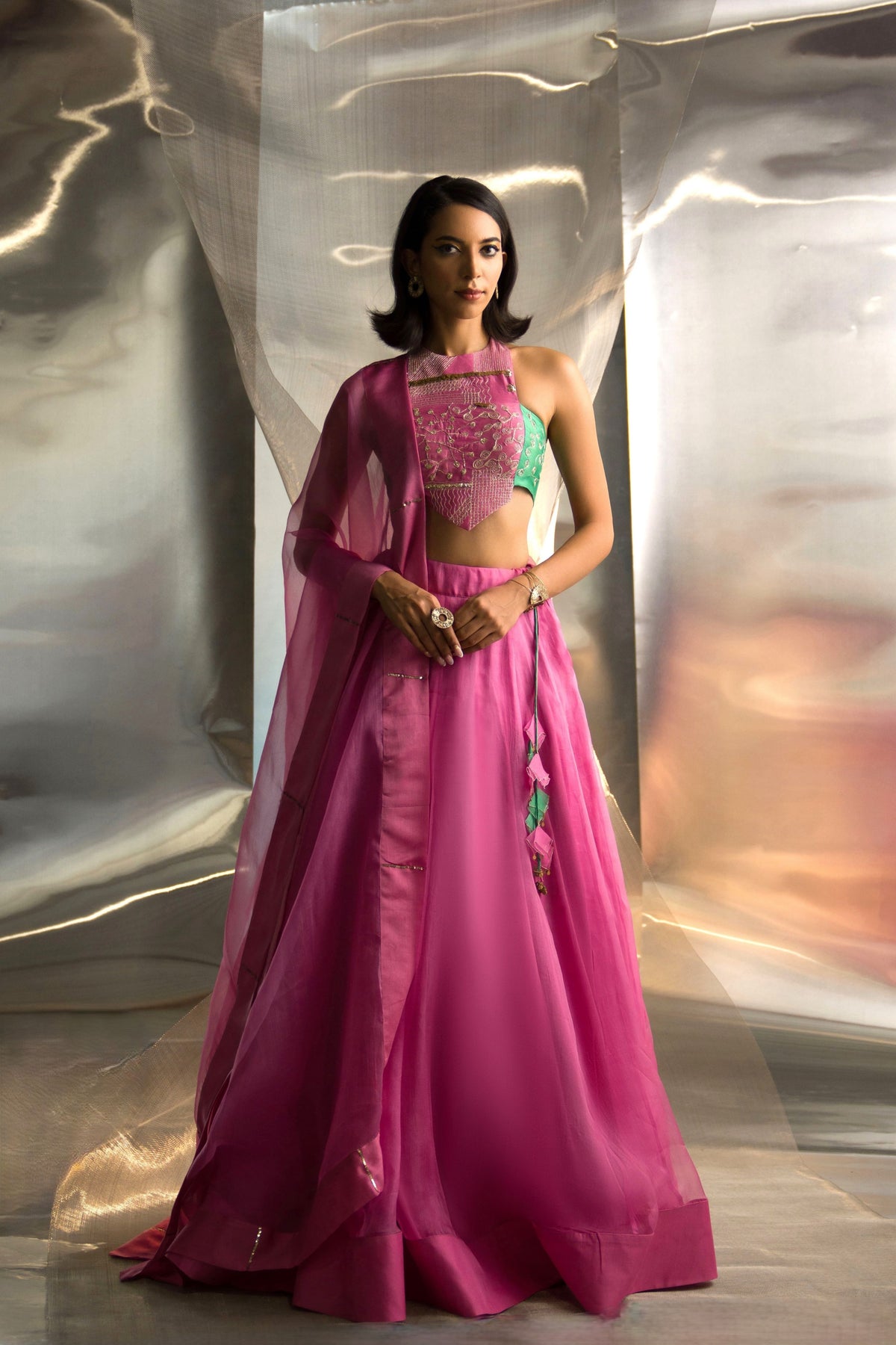 Pink Organza Lehenga Set