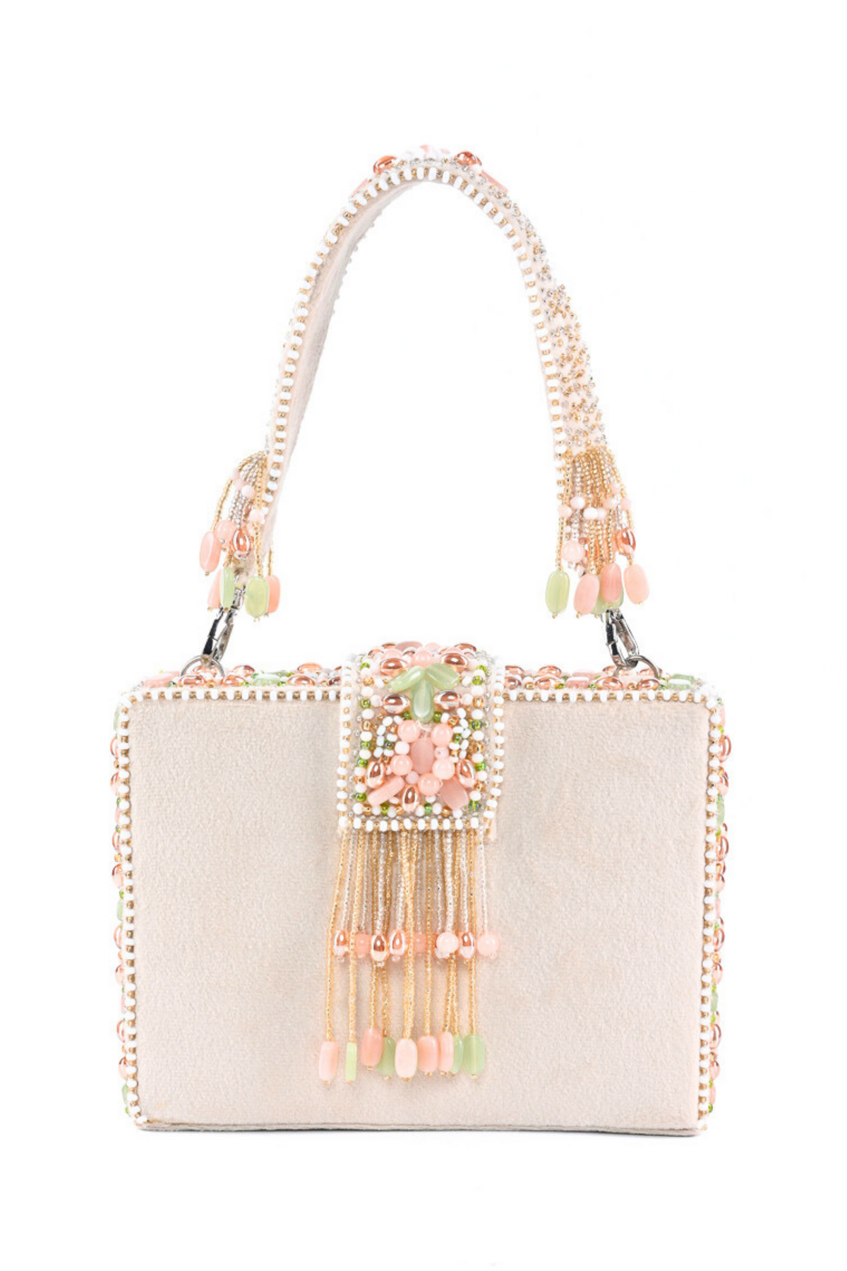 Sara Ivory Embellished Box Bag