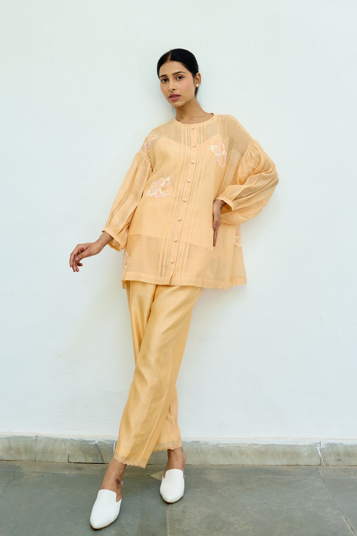 Hand Embroidered Yellow Chanderi Top