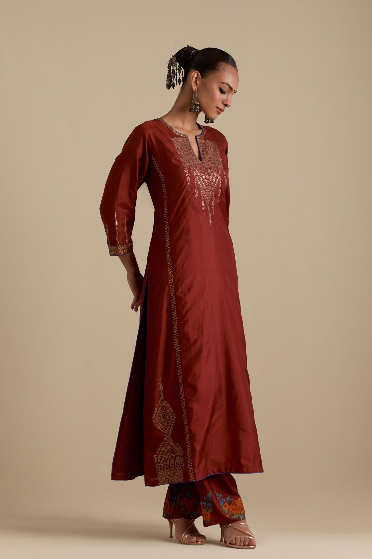 Maroon Silk Straight Kurta Set