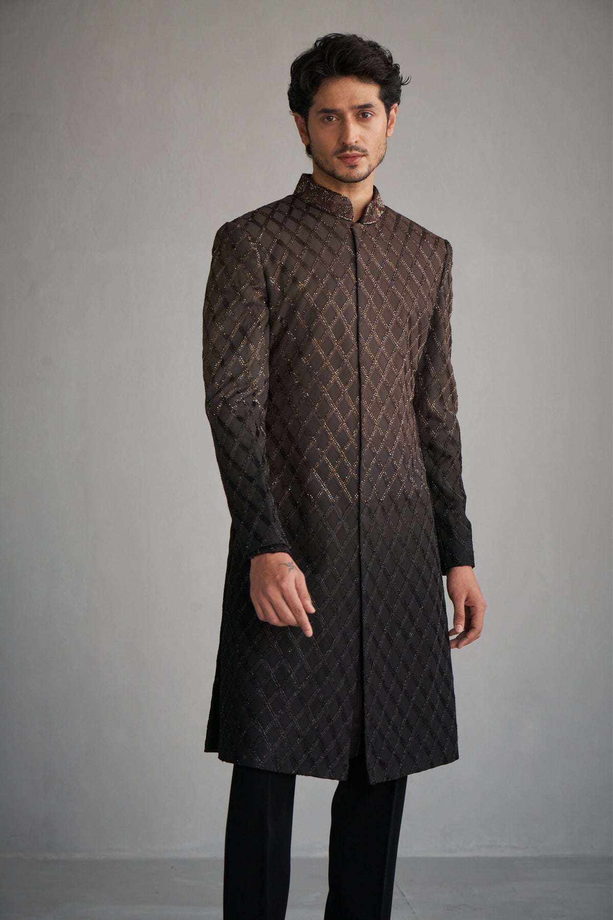 Taupe Black Ombre Sherwani