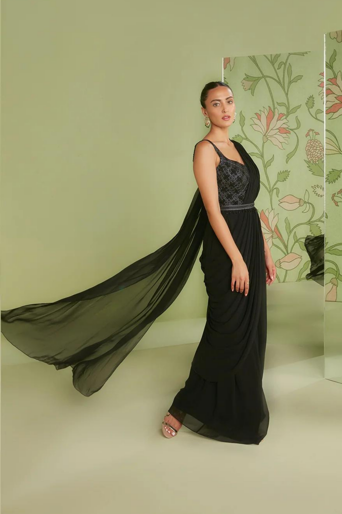 L effet by Sanjev Marwaaha Black jumpsuit saree Elahe