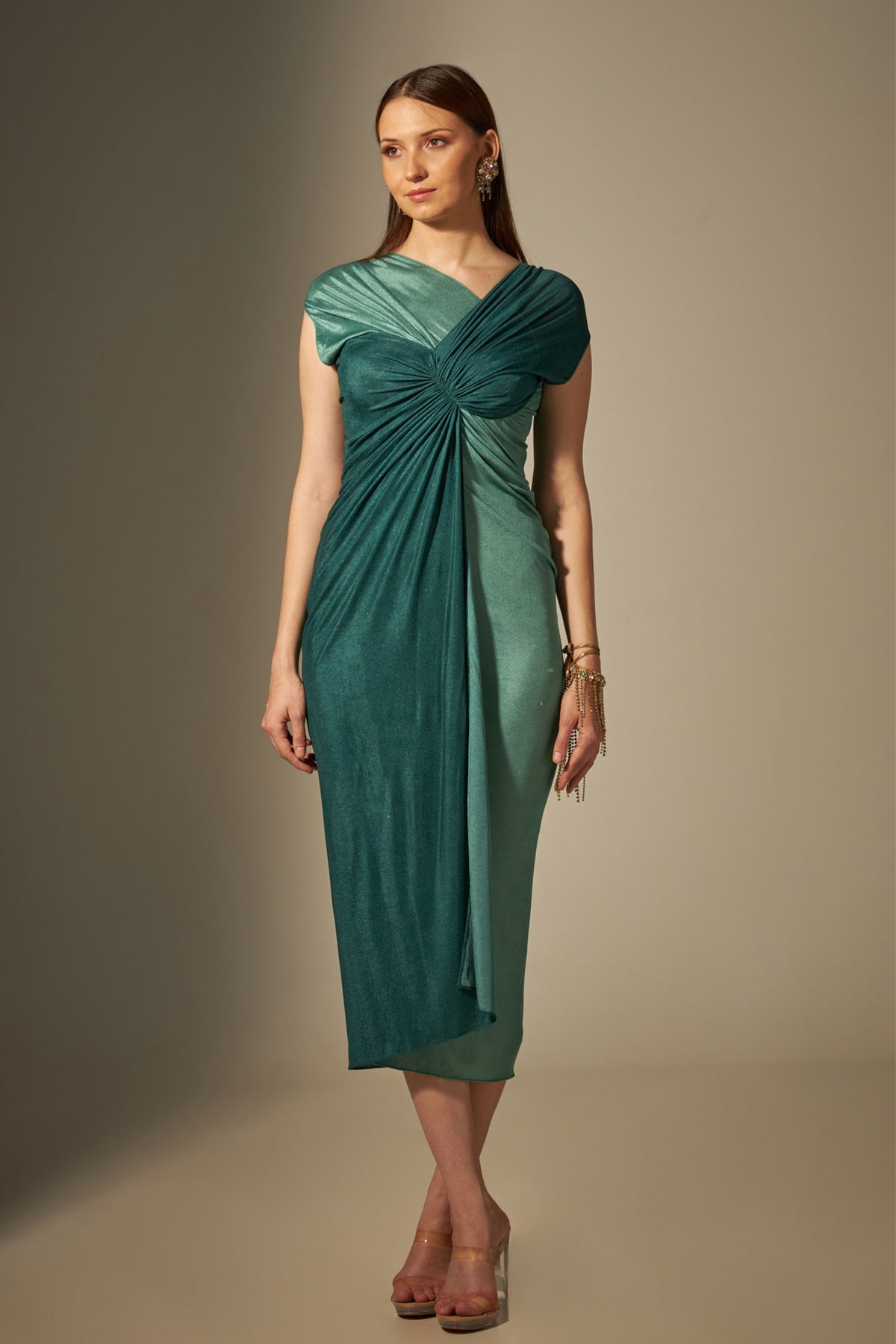 Green Stretch Draped Dress