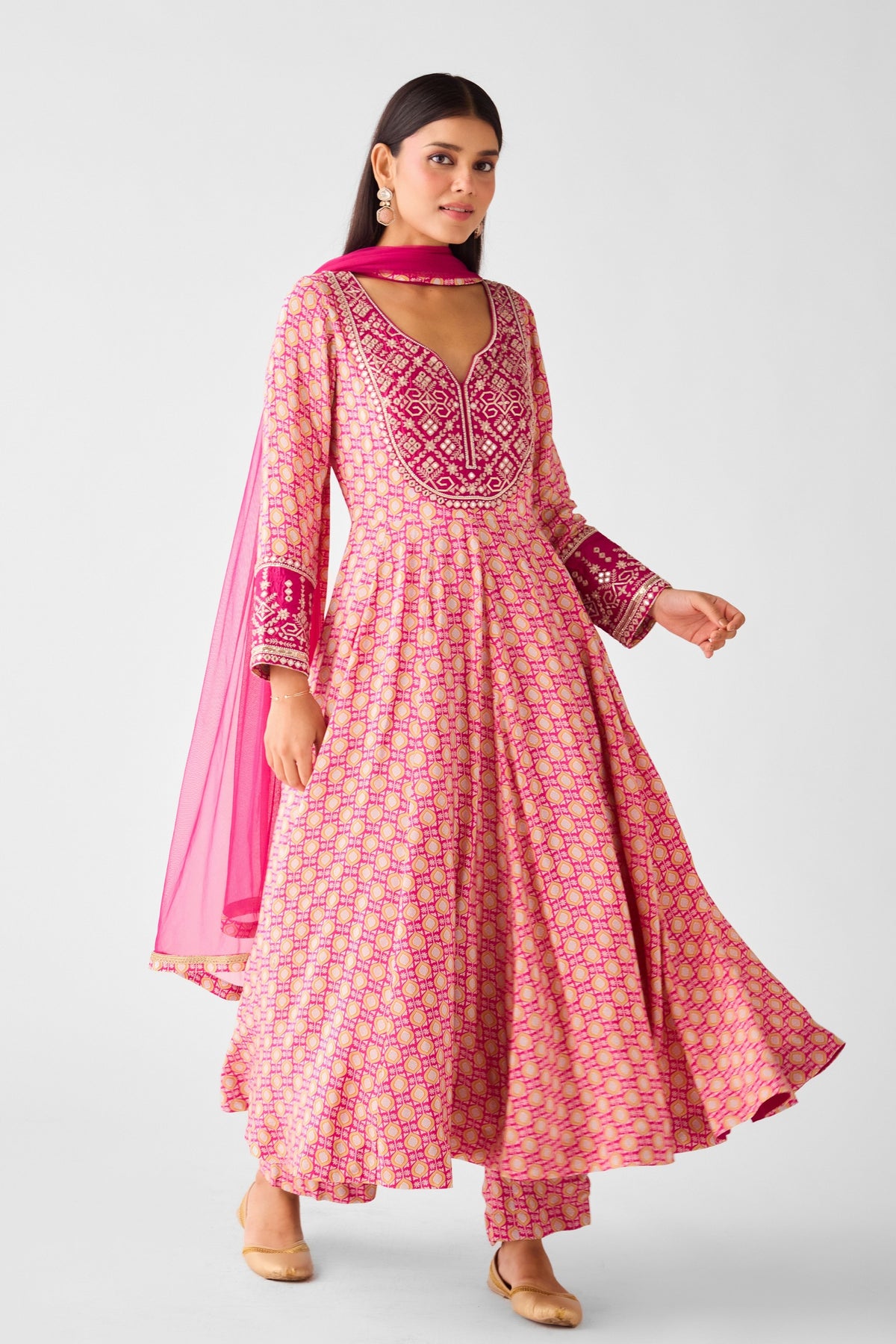 Rani Pink Chinon Anarkali Set