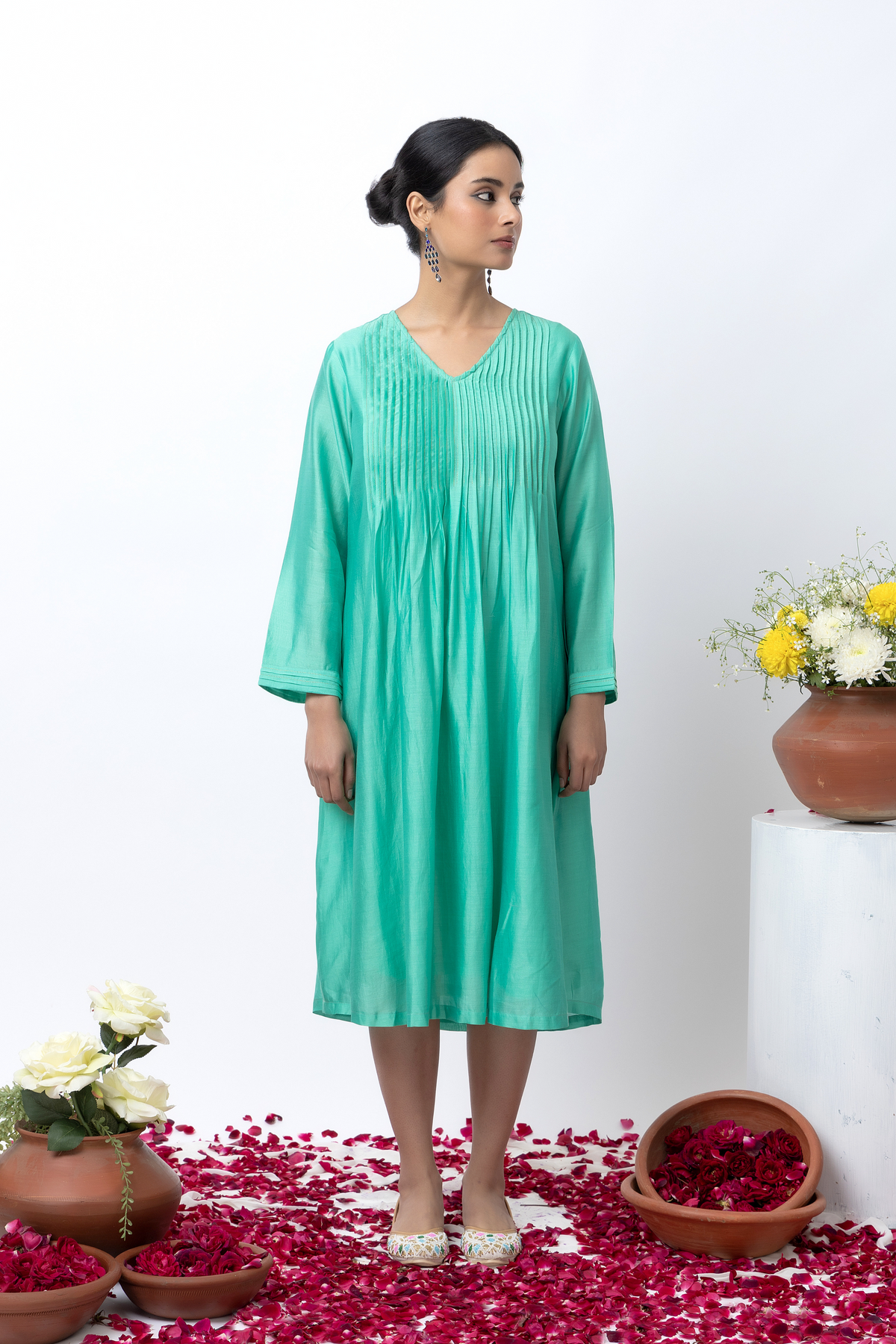 Emerald Green Chanderi Dress