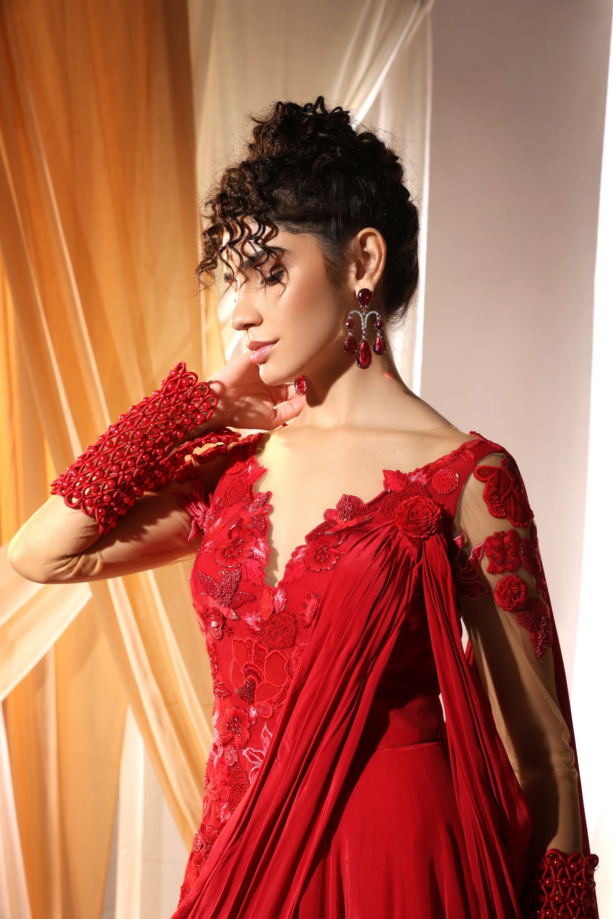 Deep Scarlet Drape Saree