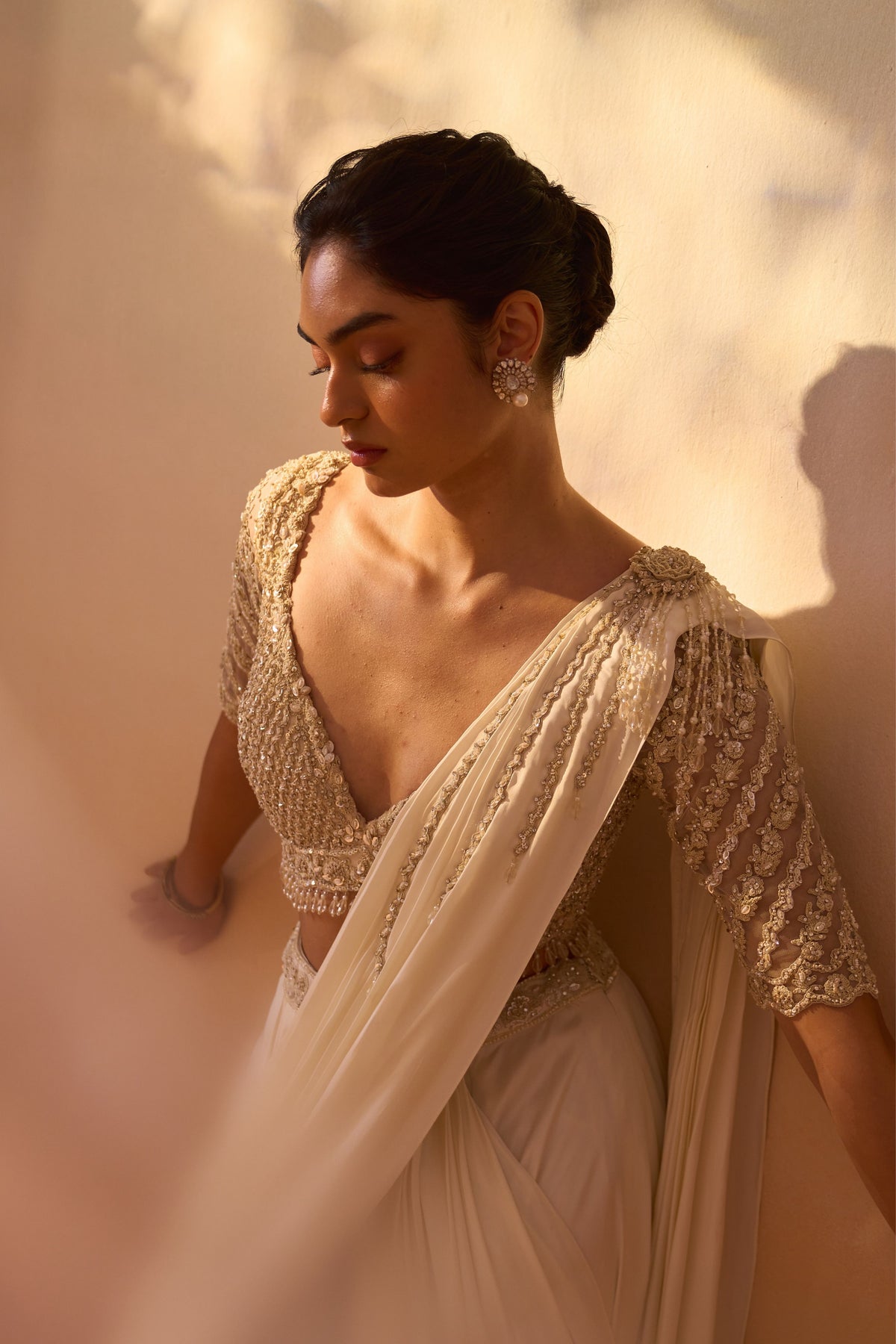 Ivory Draped Saree