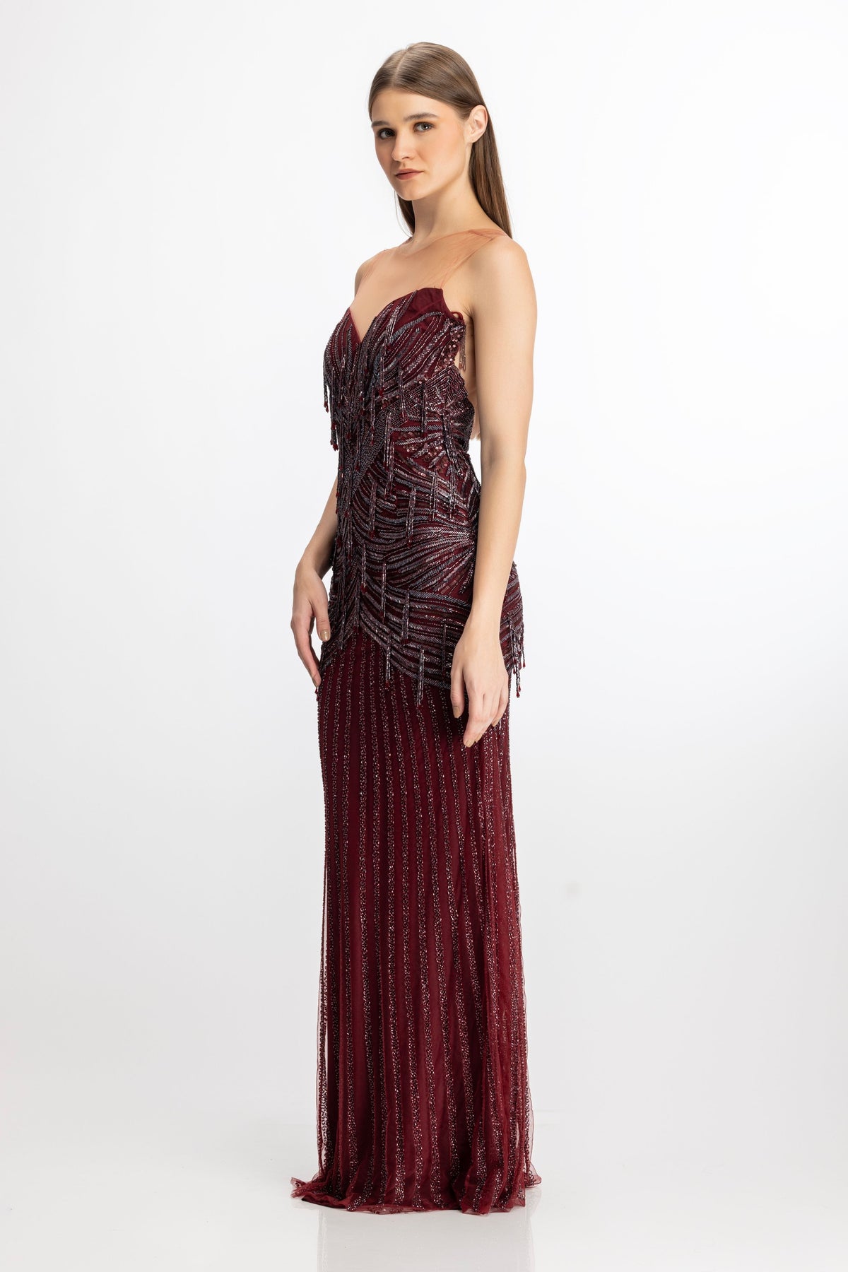 Beaded Burgundy Gown