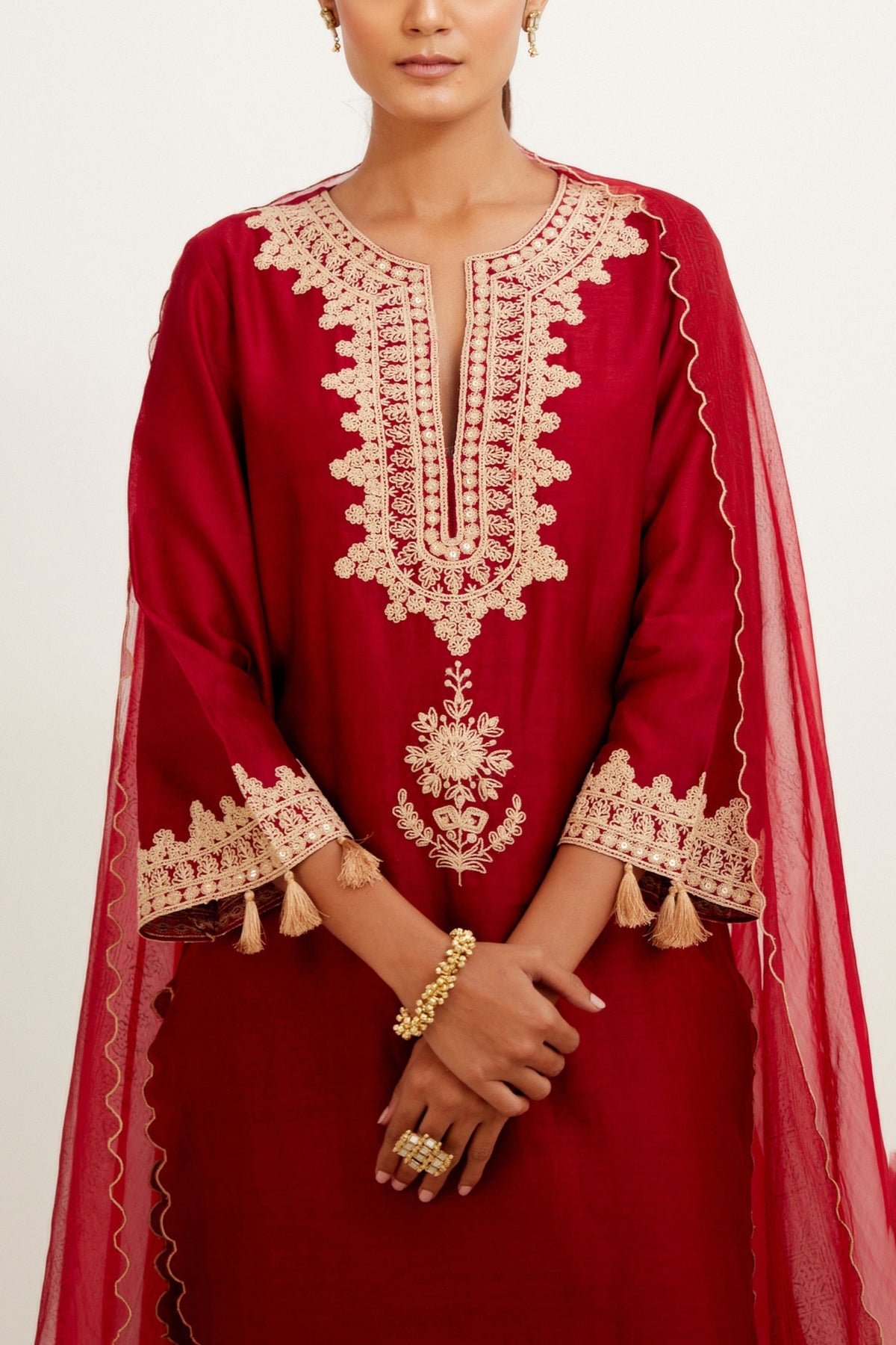 Maroon Dori Embroidered Kurta Set