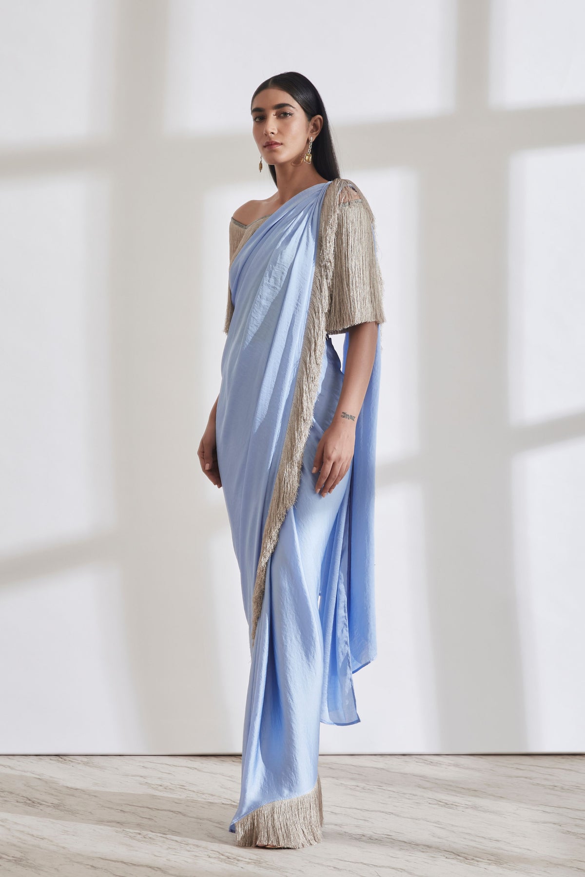 Noor Fringe Blue Sari