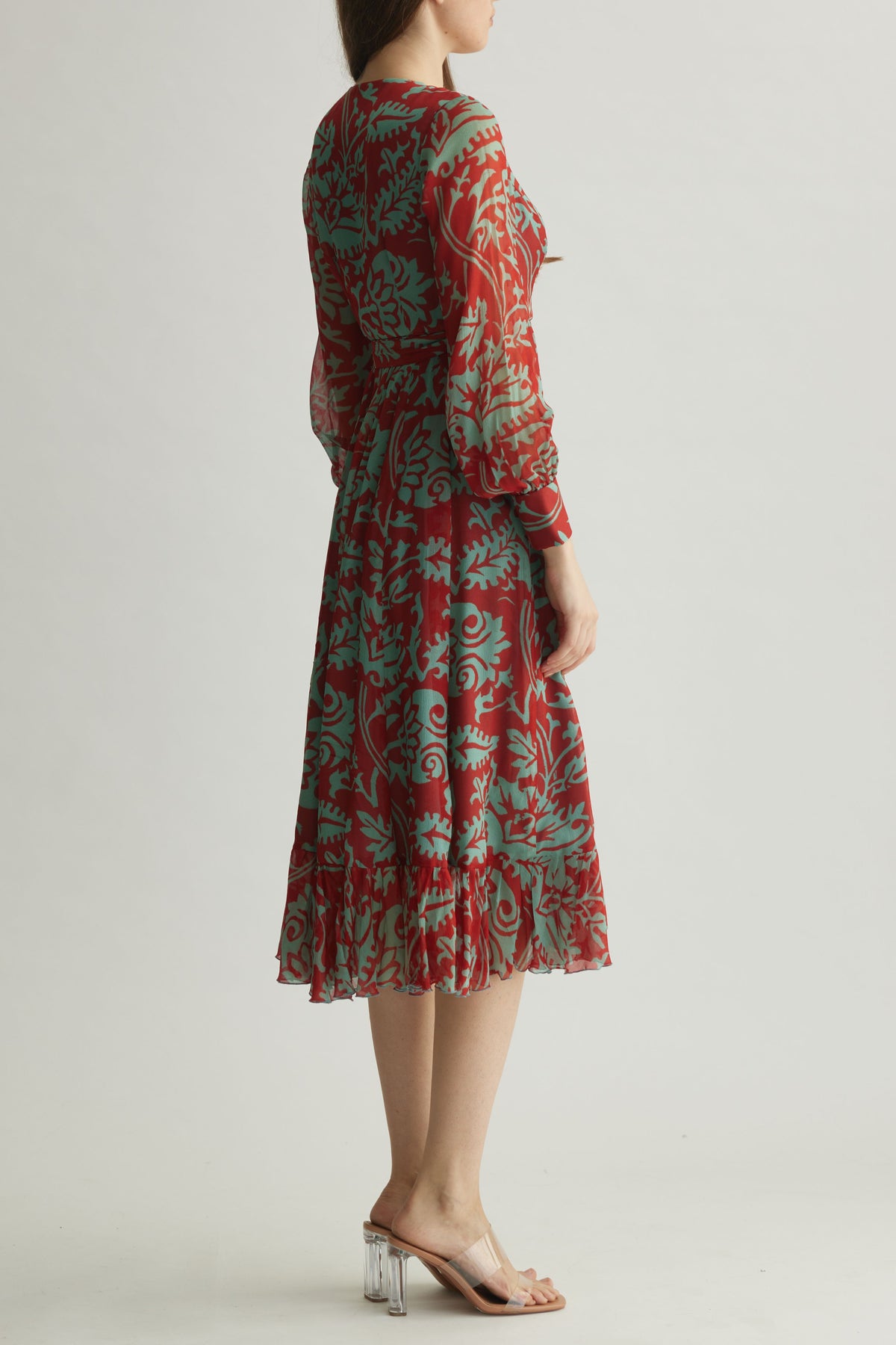 Red Floral Wrap Dress