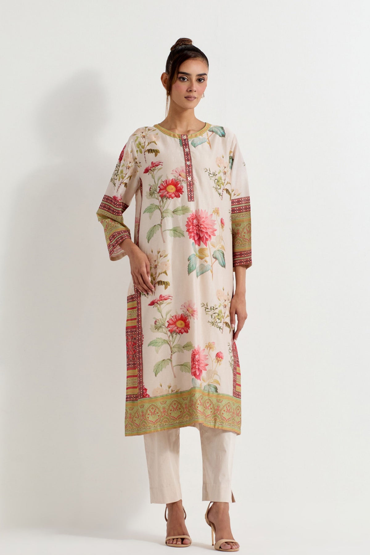 Printed Chanderi Kurta Set